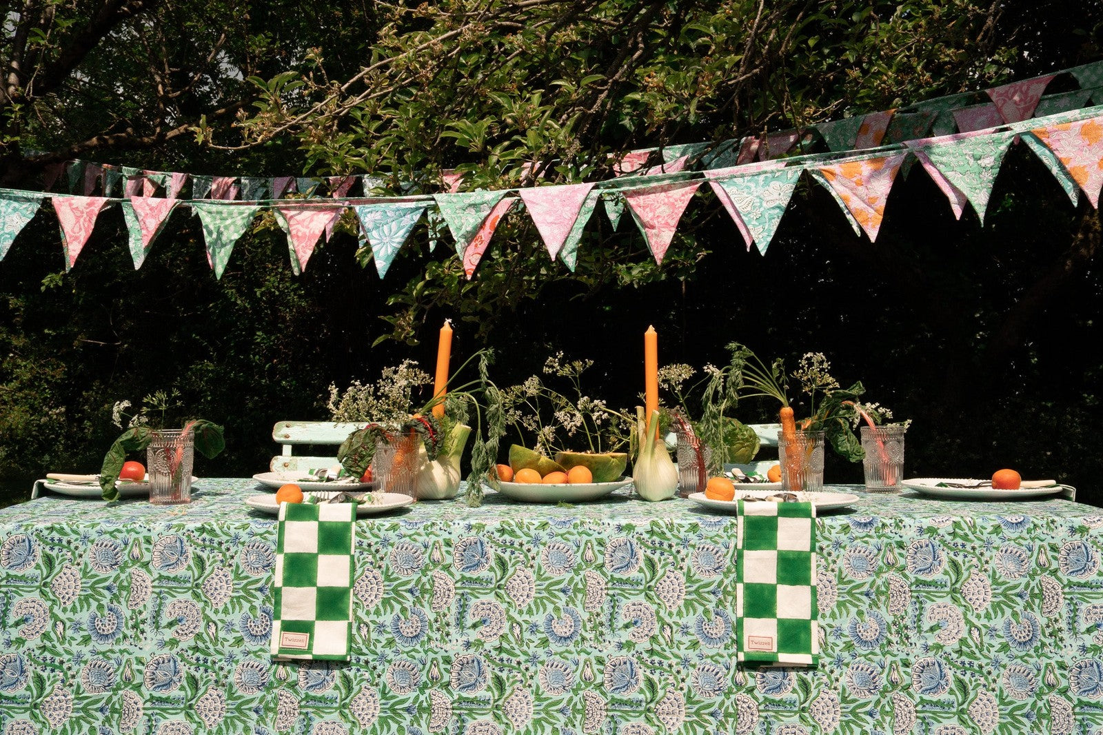 Green and Blue Floral Tablecloth