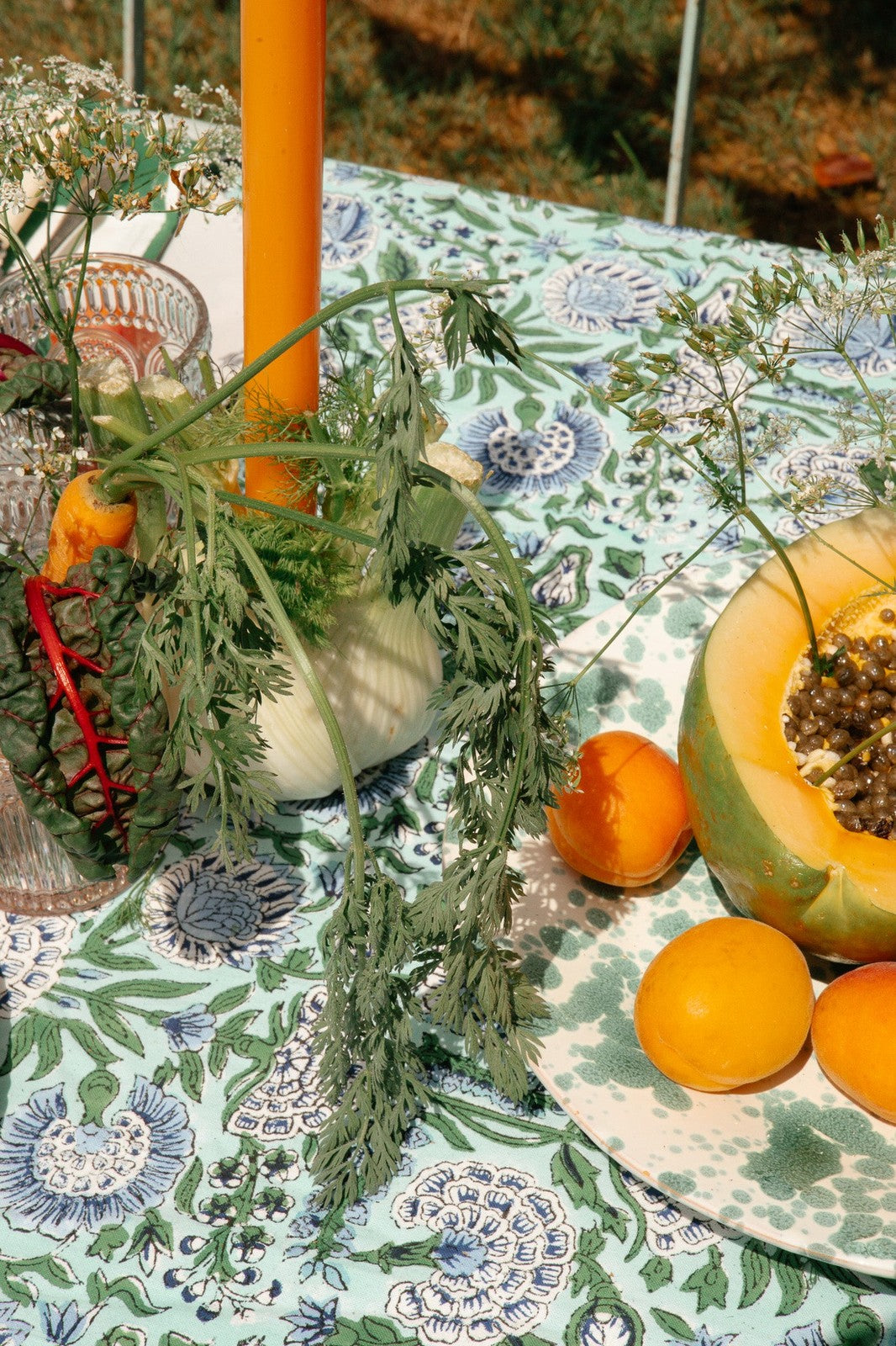 Green and Blue Floral Tablecloth