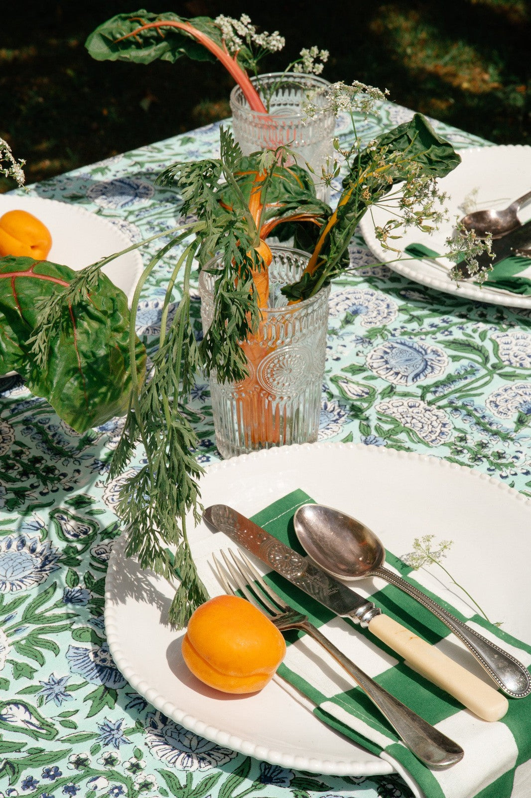 Green and Blue Floral Tablecloth