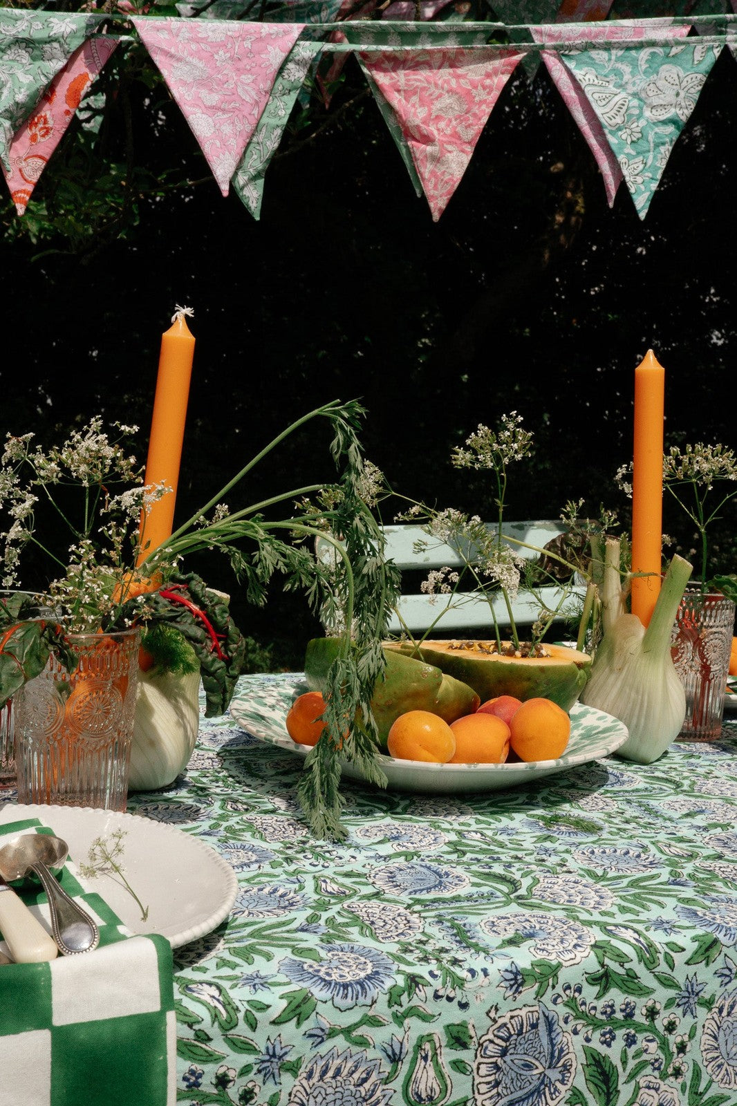 Green and Blue Floral Tablecloth