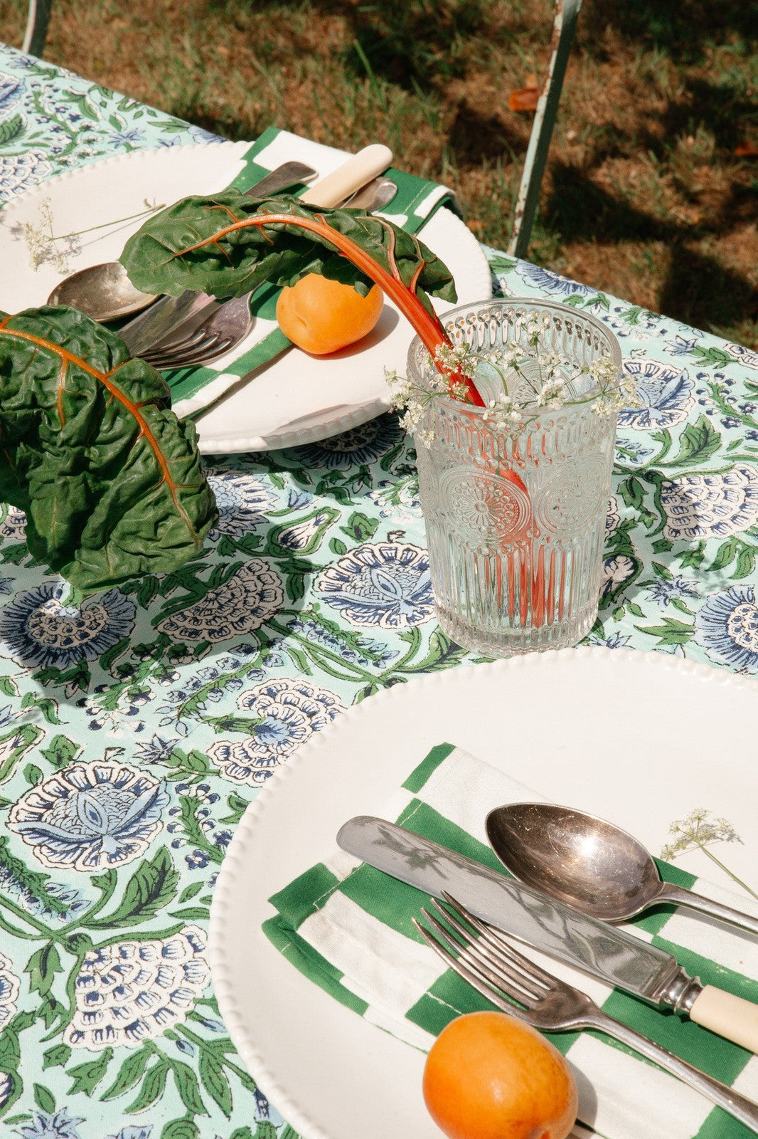 Green and Blue Floral Tablecloth