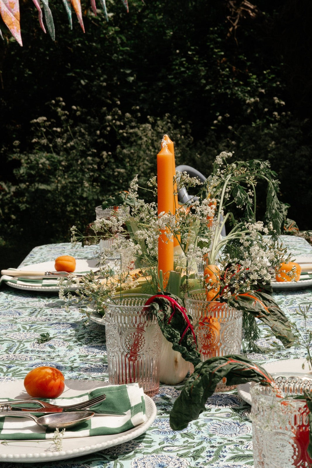 Green and Blue Floral Tablecloth