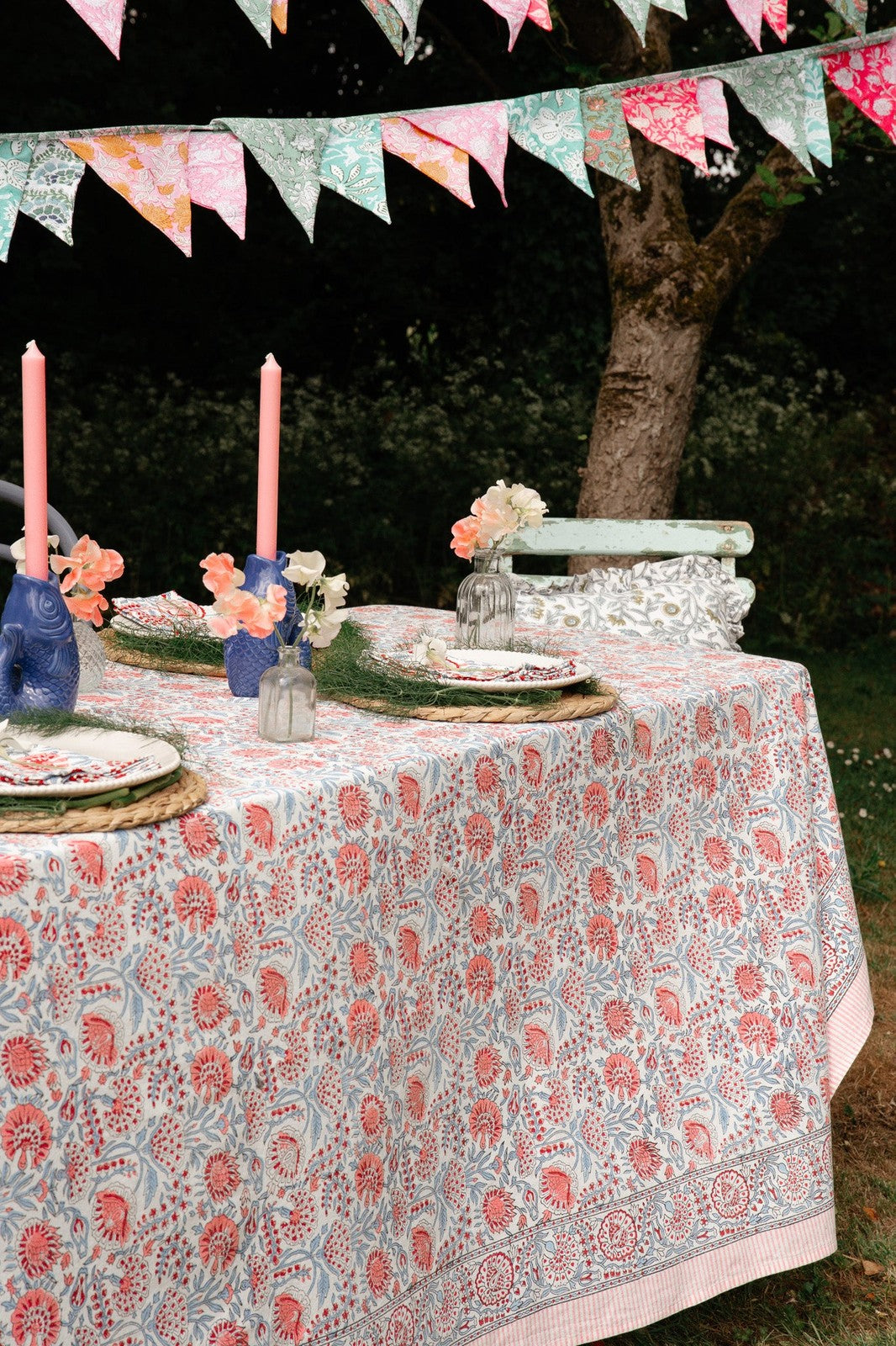 Pink, Red and Blue Floral Tablecloth
