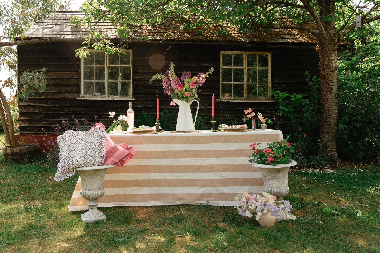 Beige Stripe Tablecloth