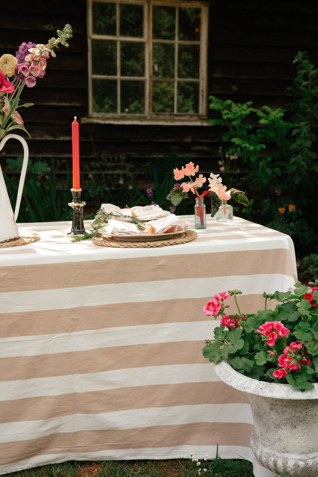 Beige Stripe Tablecloth
