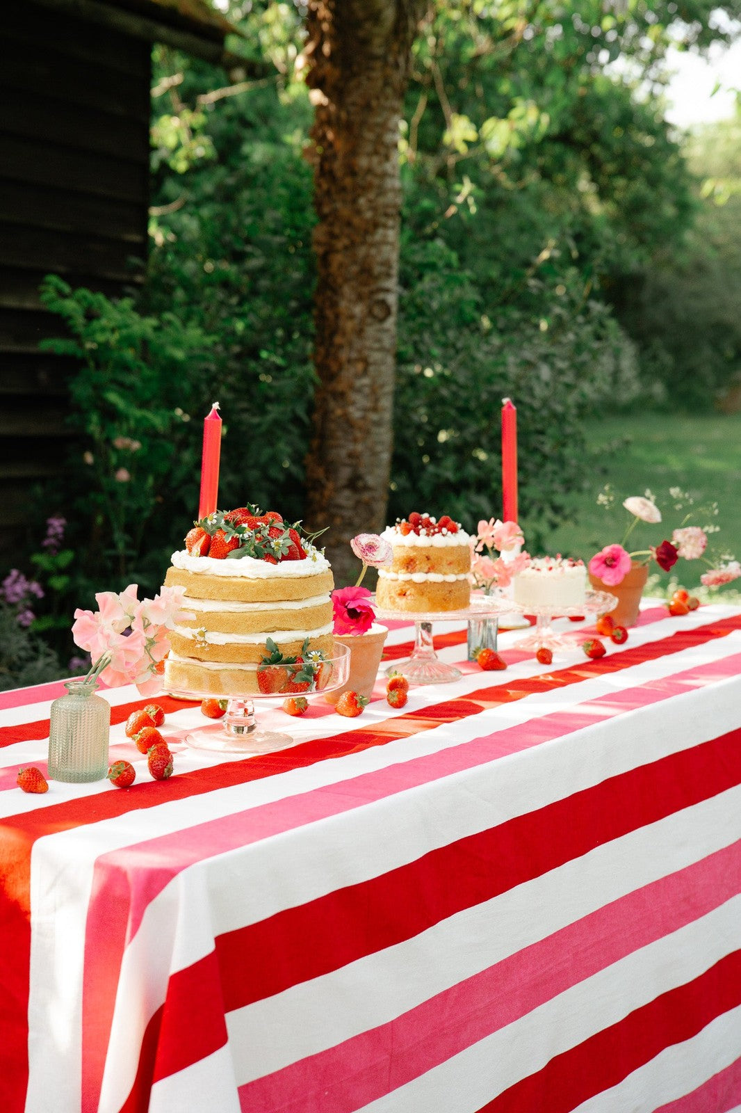 Red, Pink and White Stripe Tablecloth
