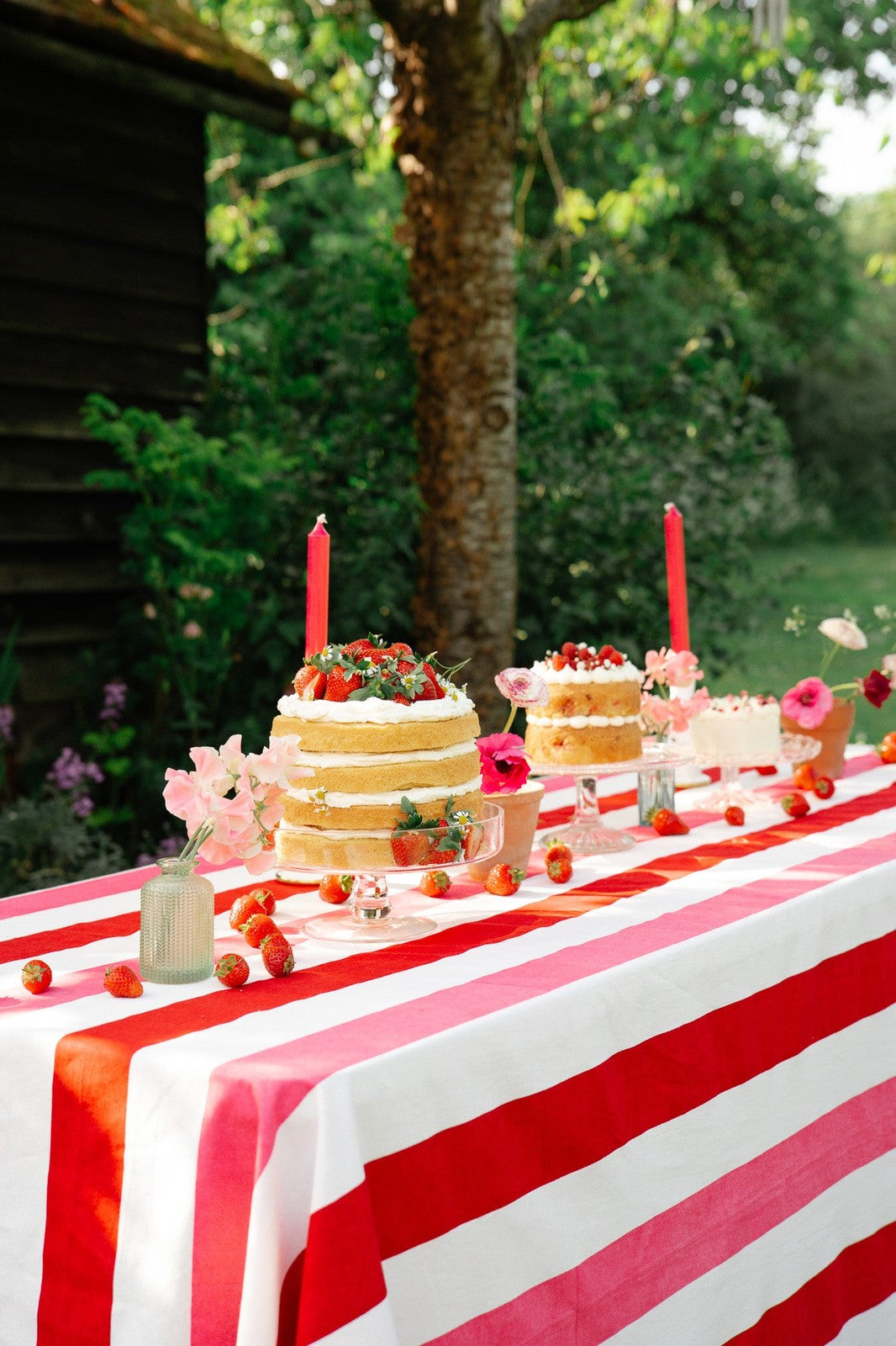 Red, Pink and White Stripe Tablecloth