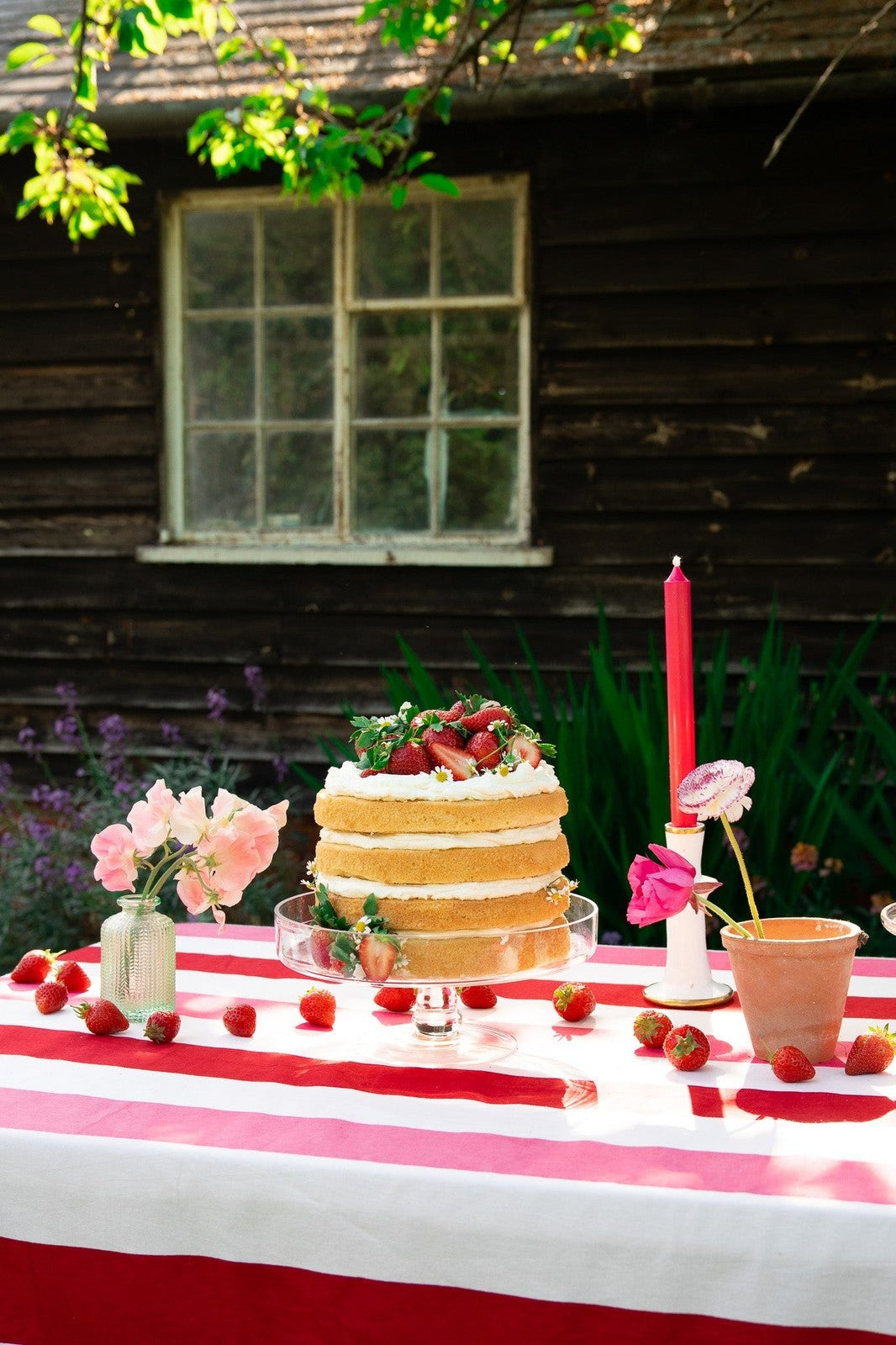 Red, Pink and White Stripe Tablecloth