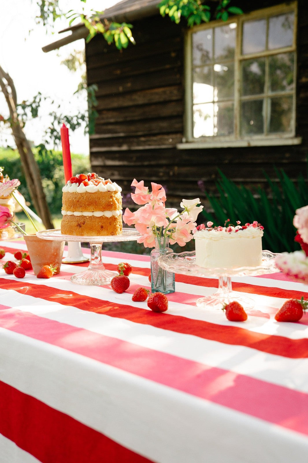 Red, Pink and White Stripe Tablecloth