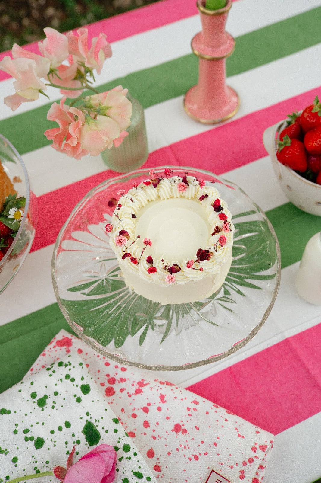 Pink, Sage and White Stripe Tablecloth