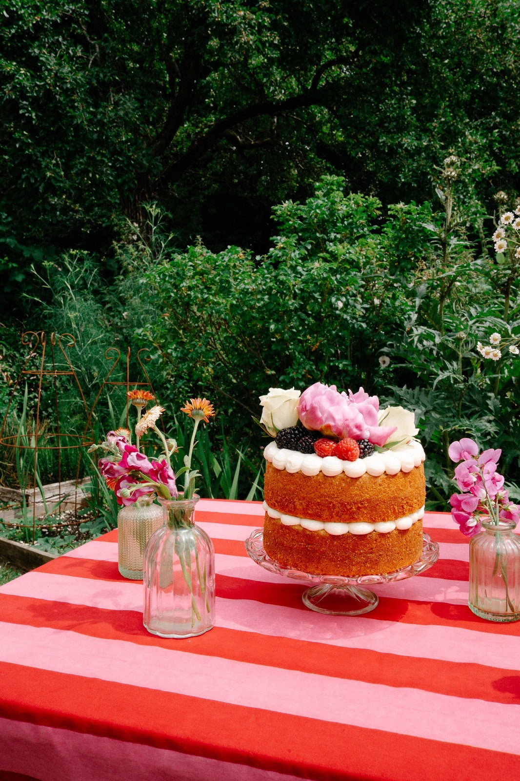 Pink and Red Stripe Tablecloth