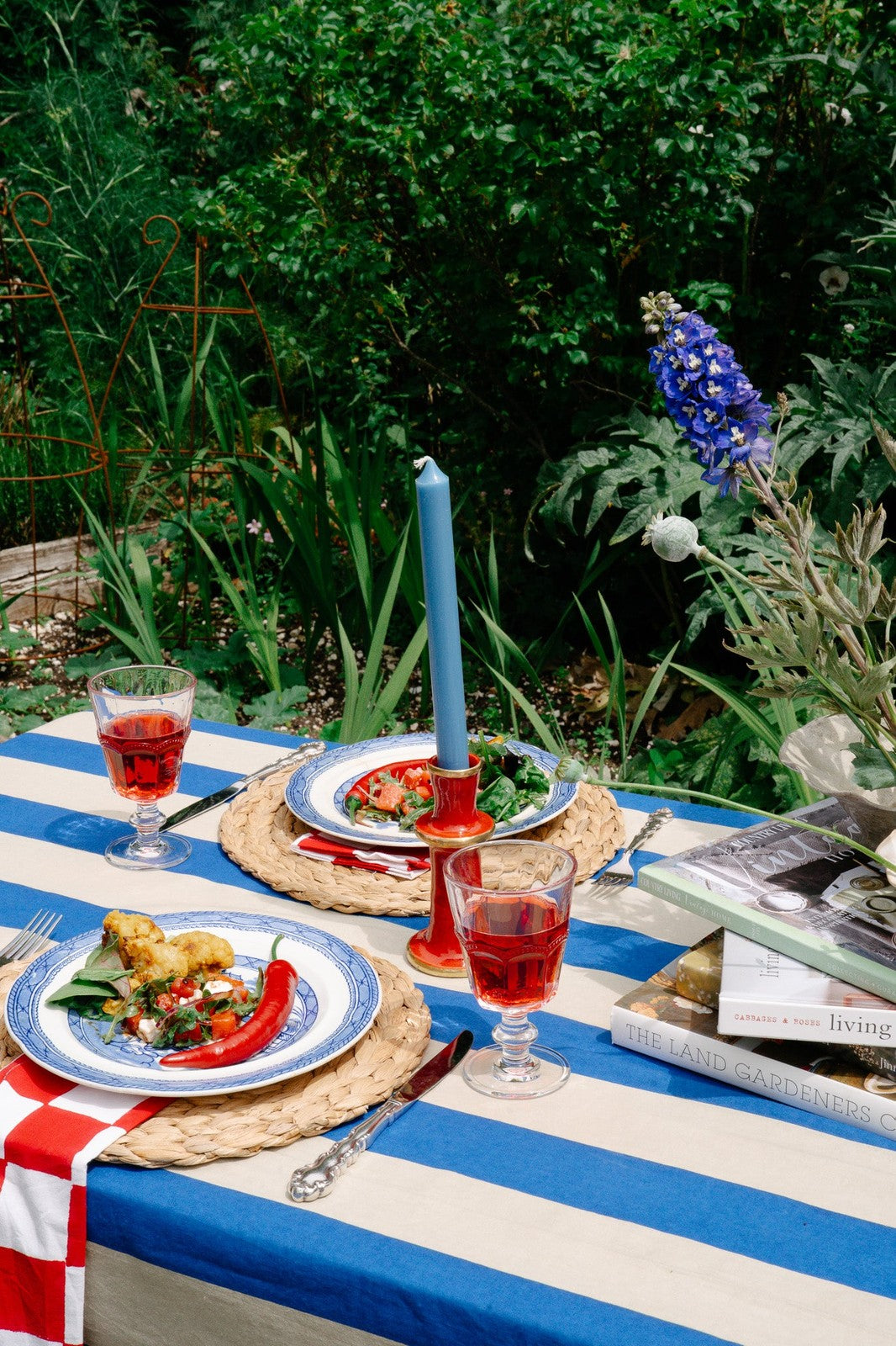 Blue and Beige Stripe Tablecloth