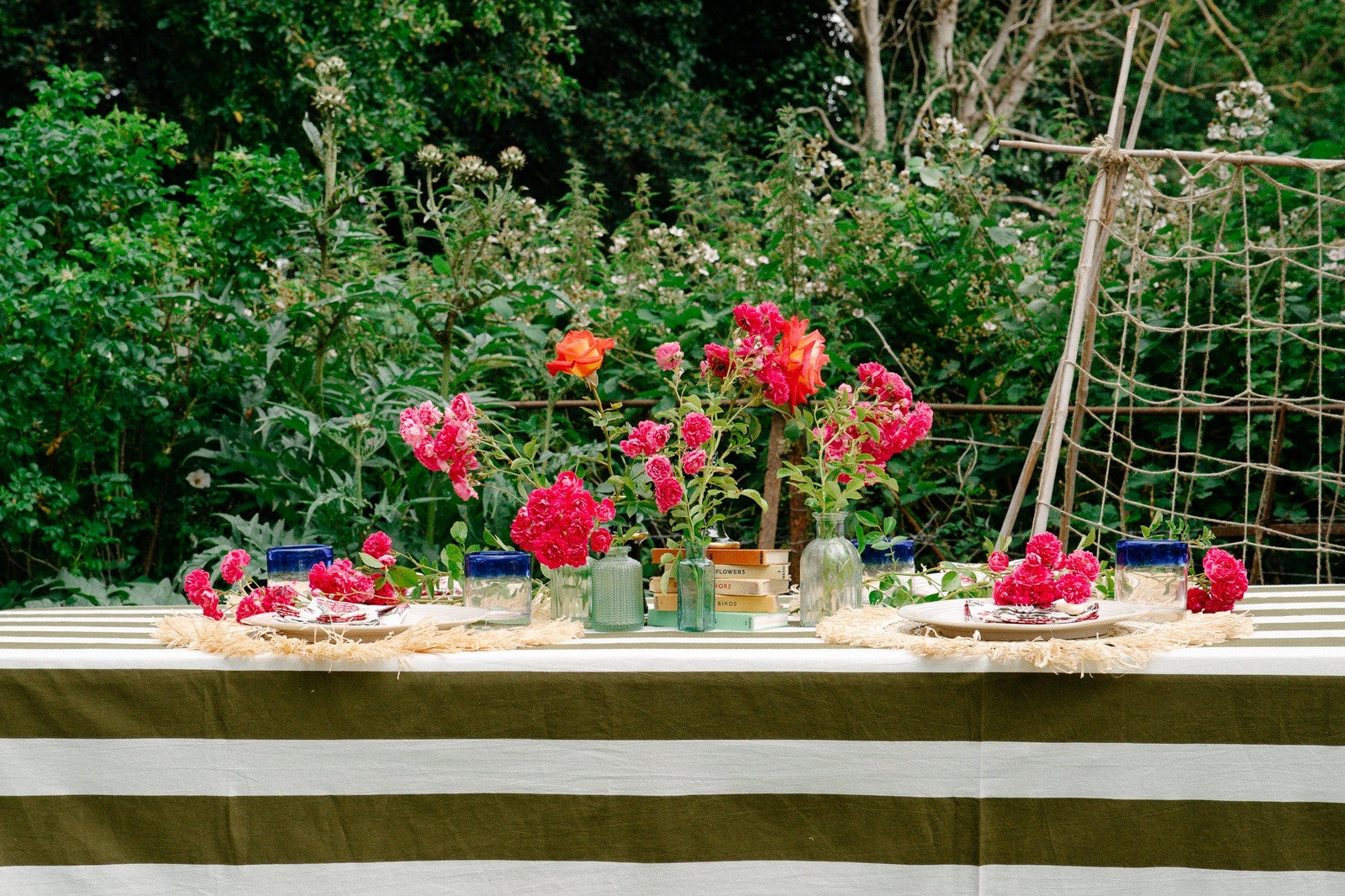 Indian Block Print Tablecloth - Khaki Stripe