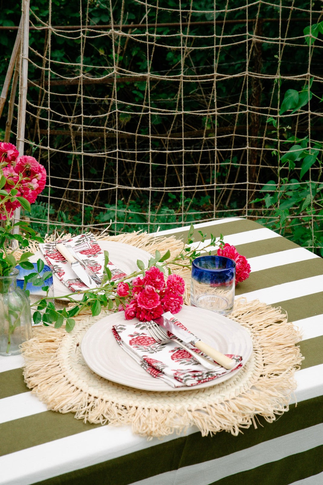 Indian Block Print Tablecloth - Khaki Stripe