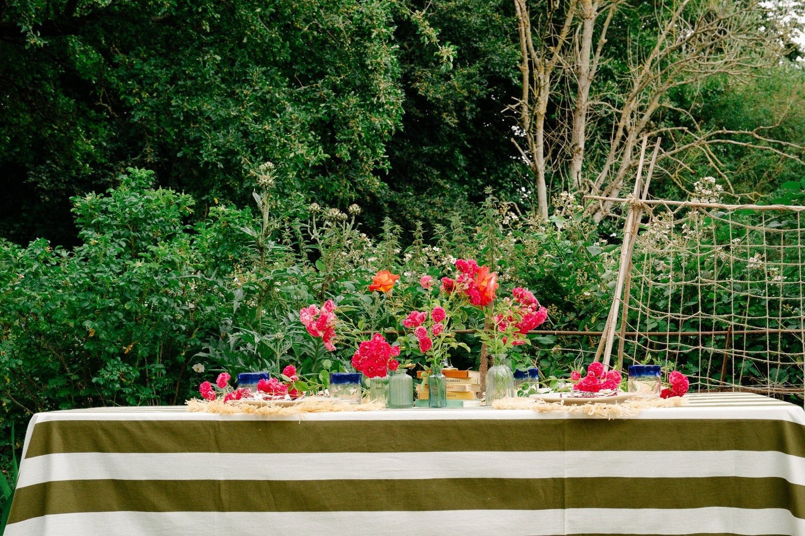 Indian Block Print Tablecloth - Khaki Stripe