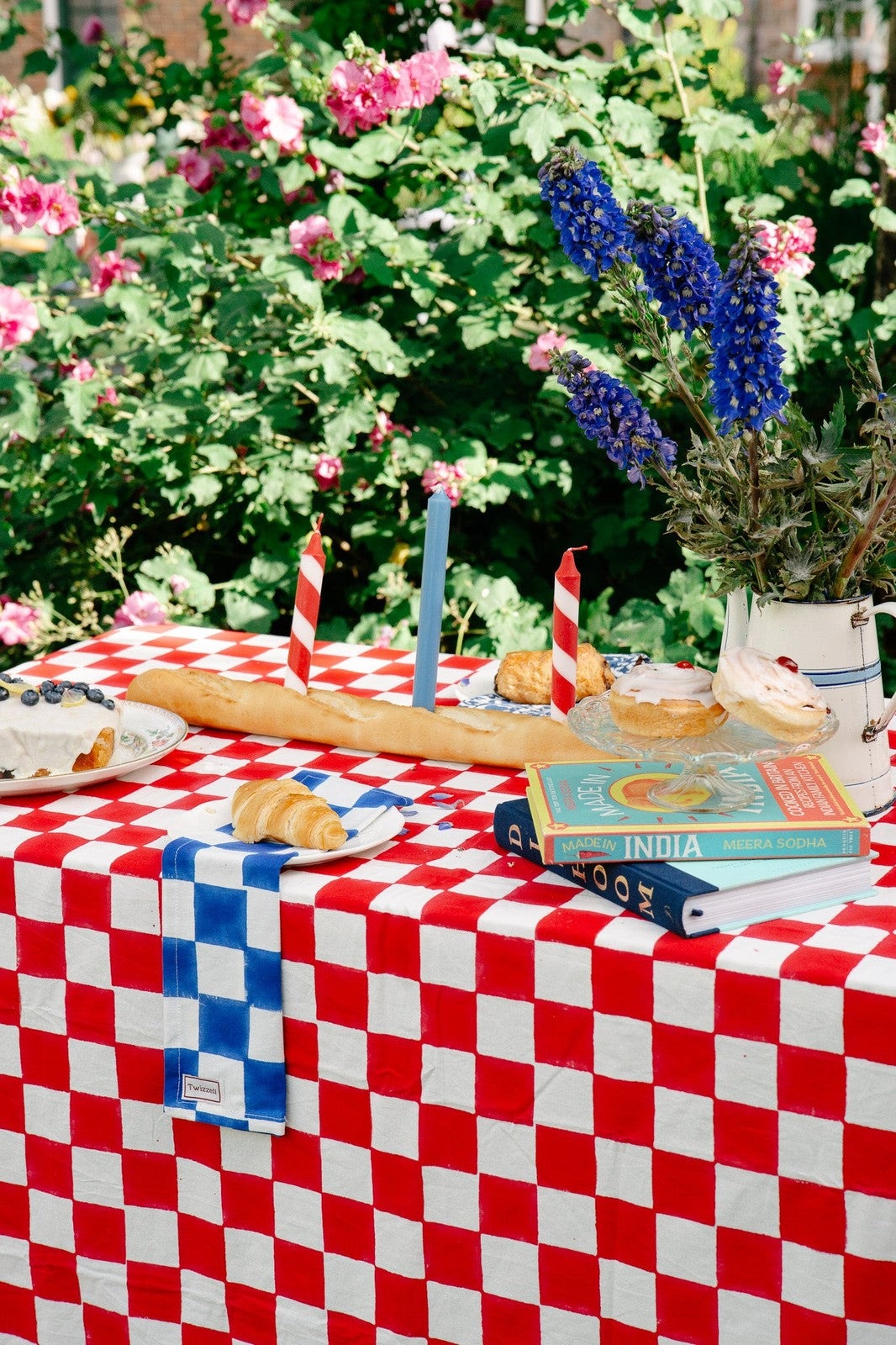 Red and White Checkerboard Tablecloth