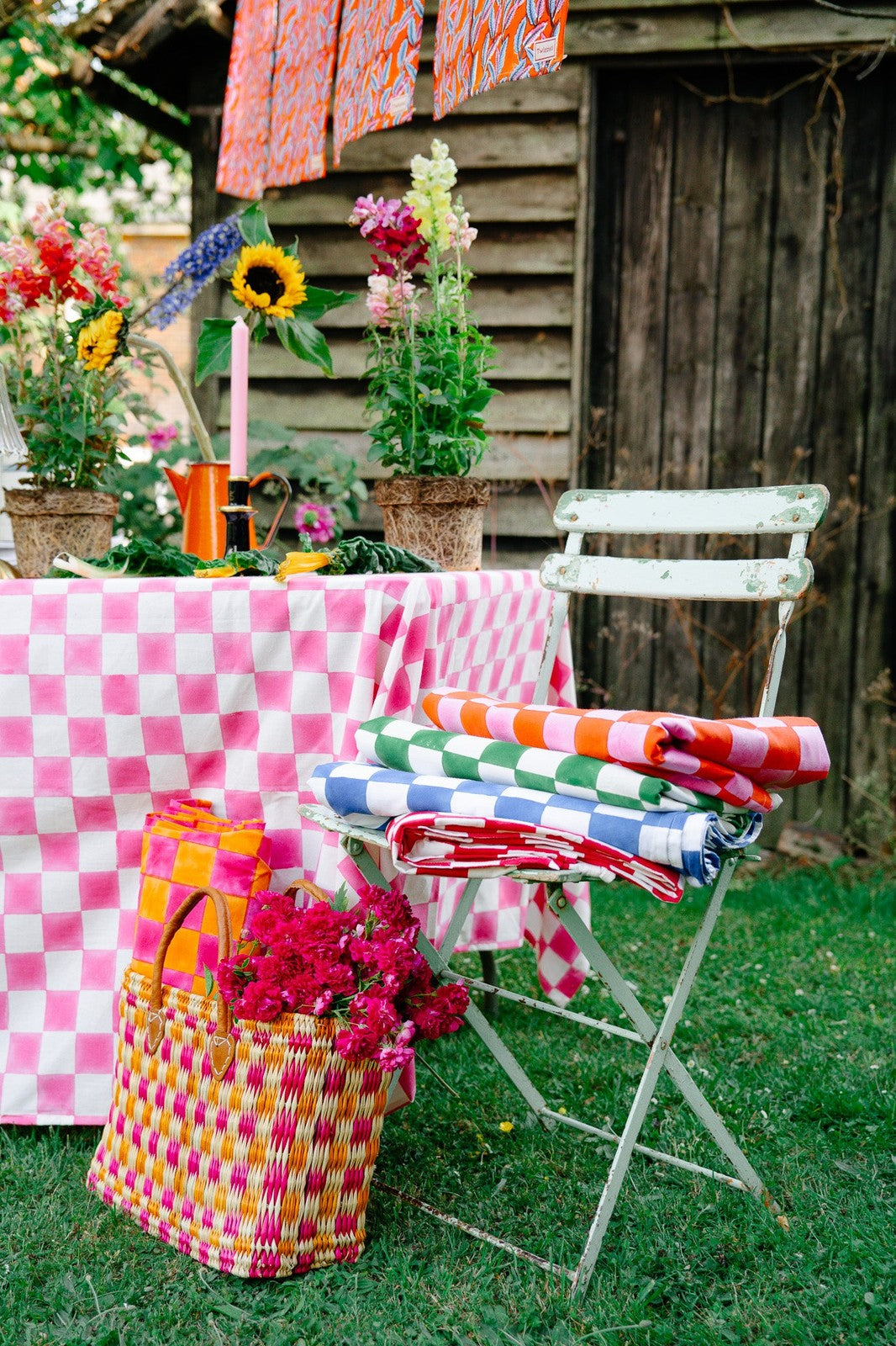 Pink and White Checkerboard Tablecloth