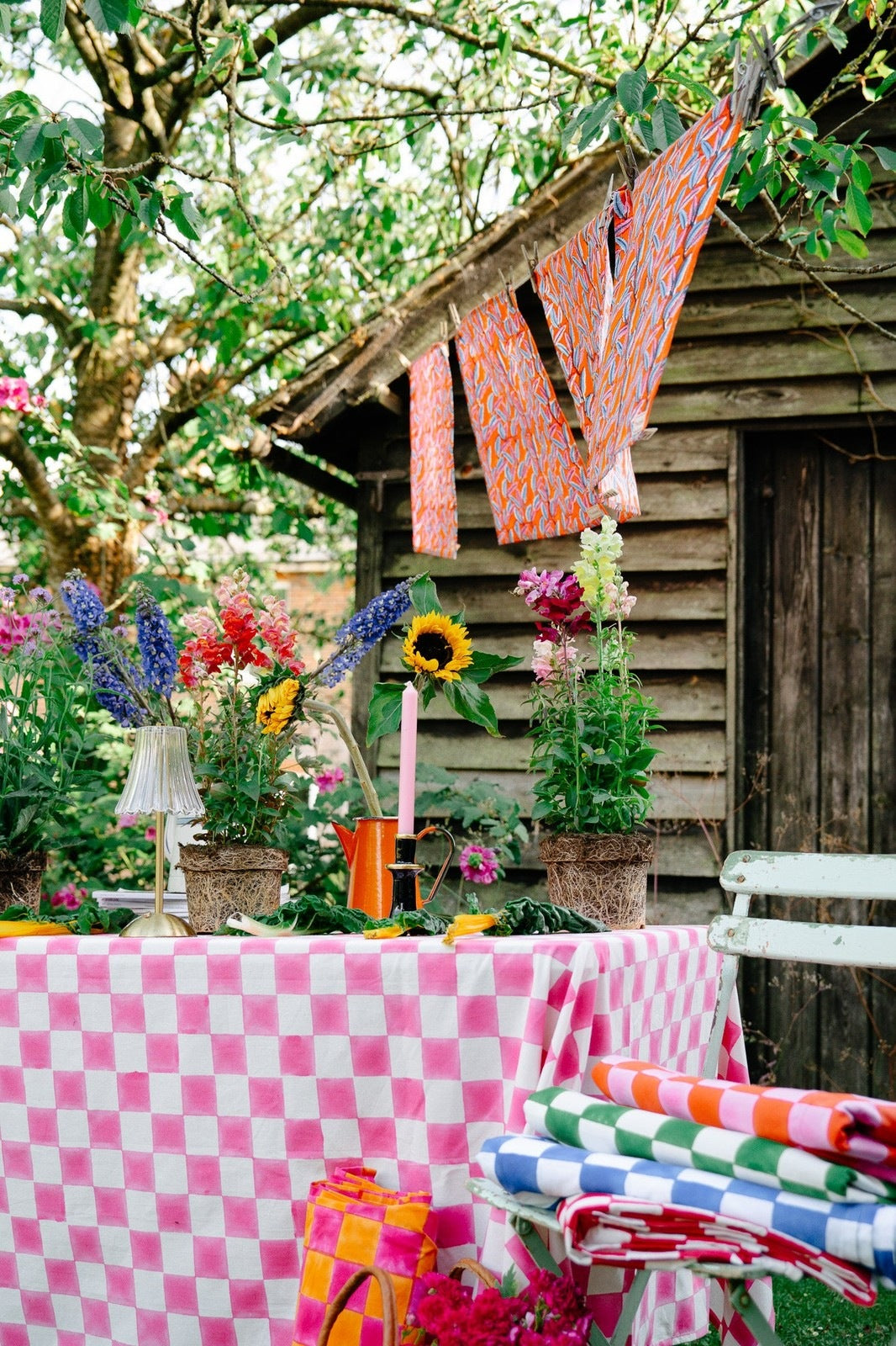 Pink and White Checkerboard Tablecloth