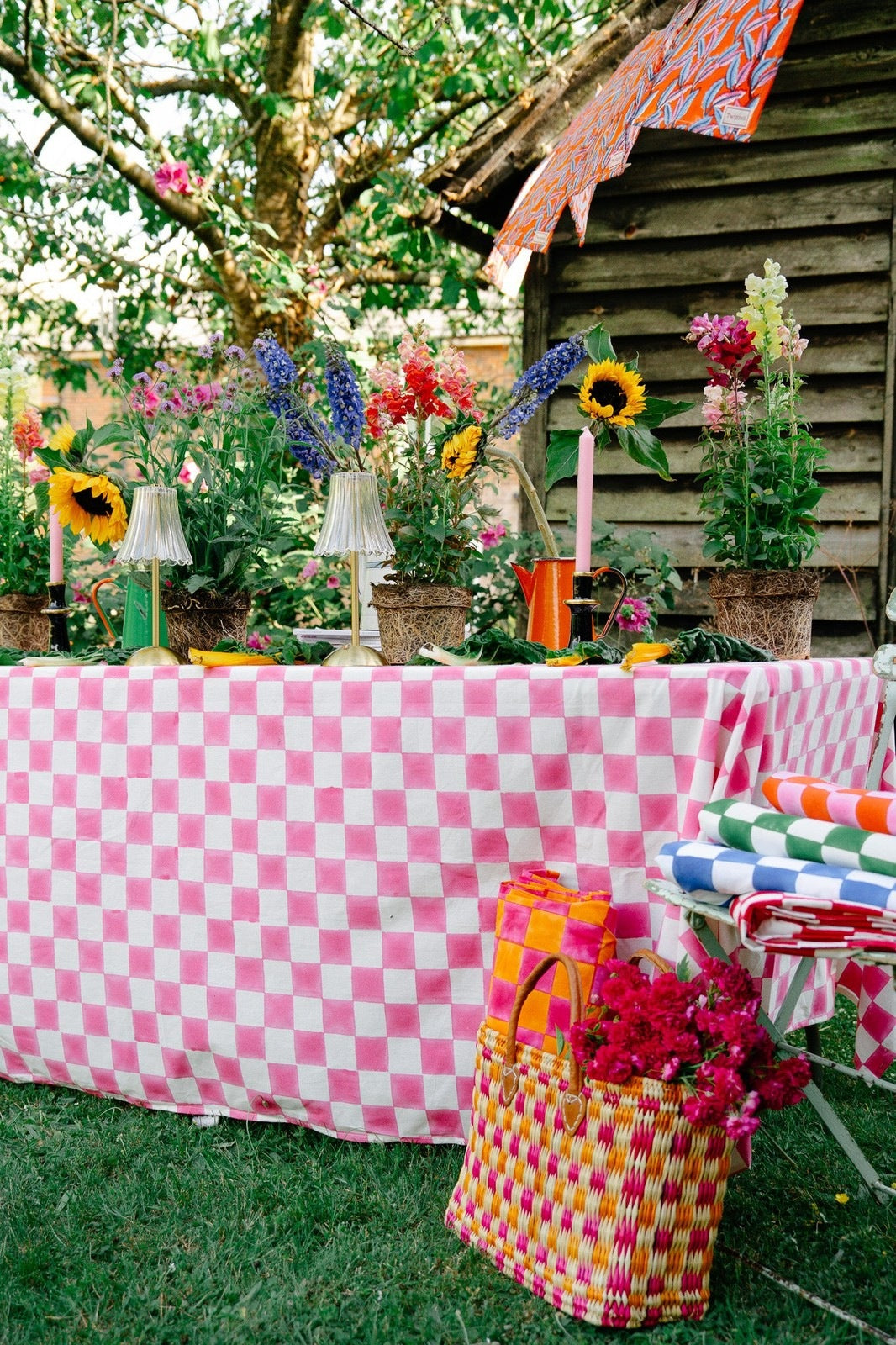 Pink and White Checkerboard Tablecloth