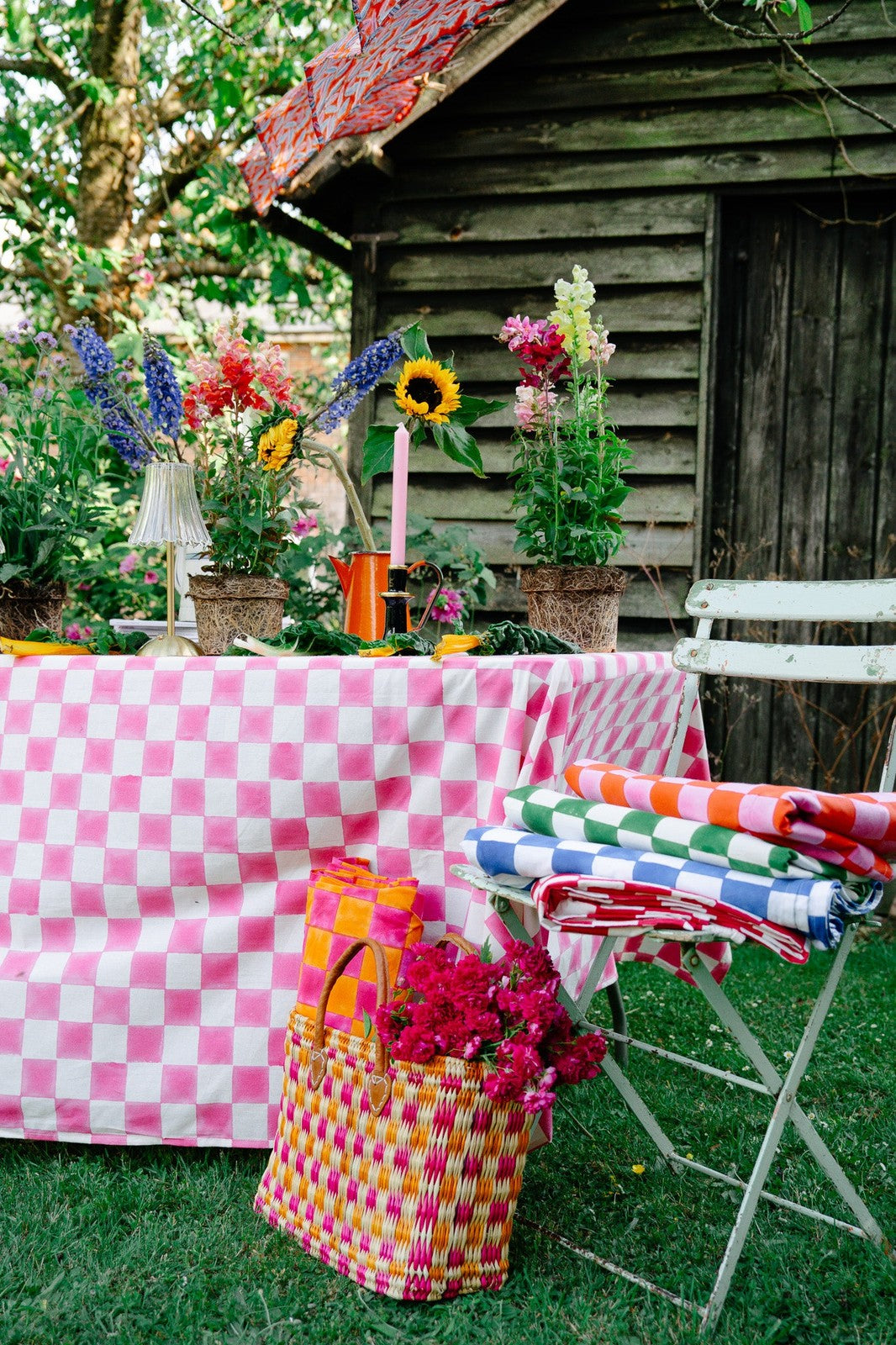 Pink and White Checkerboard Tablecloth