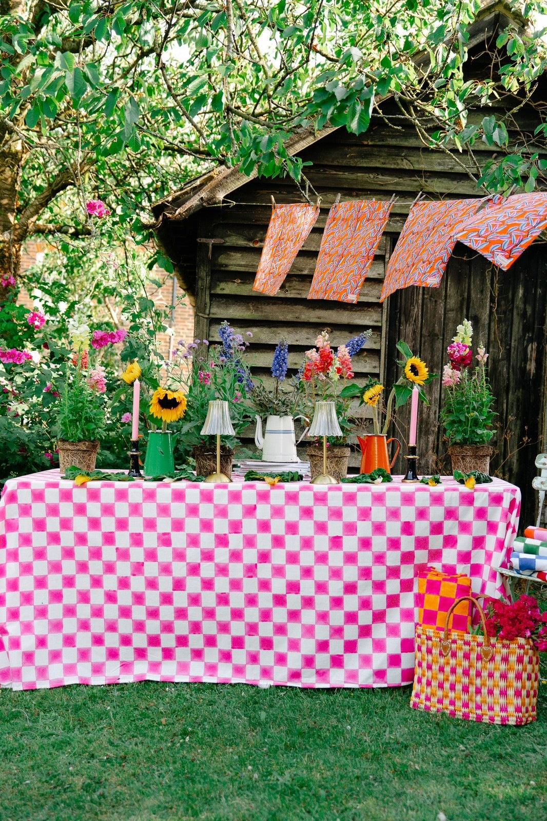 Pink and White Checkerboard Tablecloth