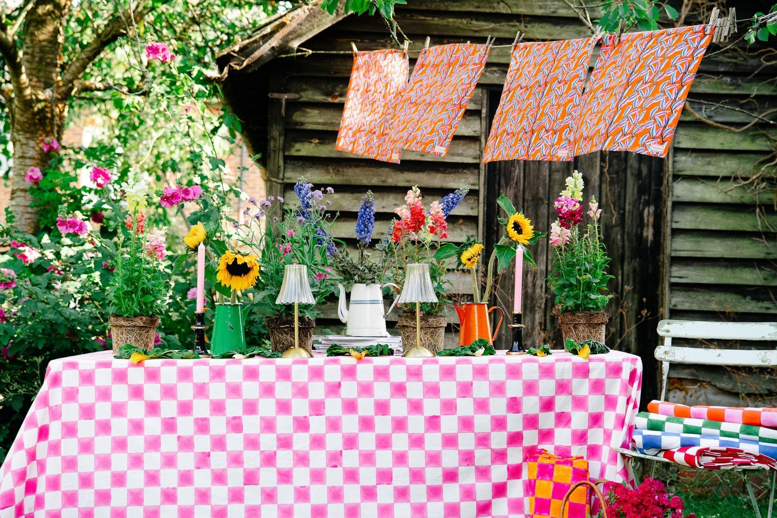 Pink and White Checkerboard Tablecloth