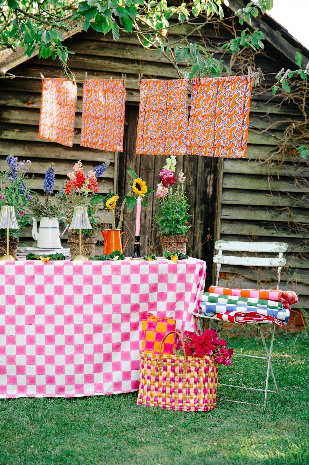 Pink and White Checkerboard Tablecloth