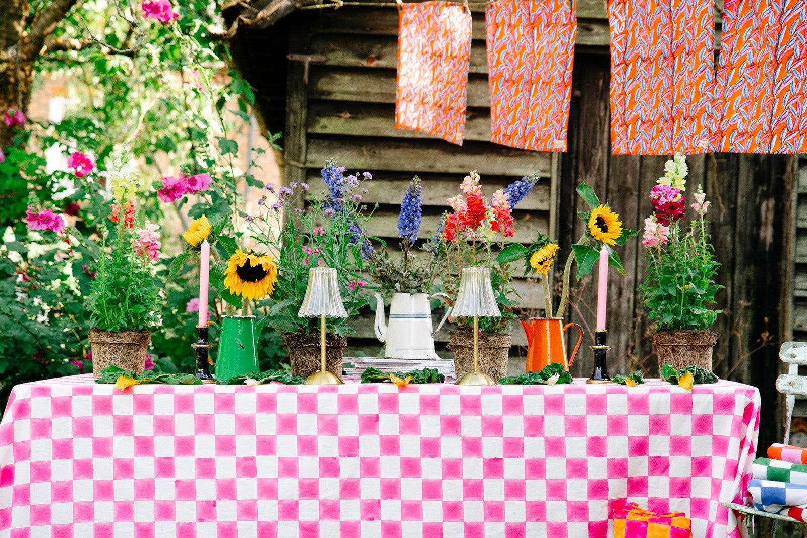 Pink and White Checkerboard Tablecloth