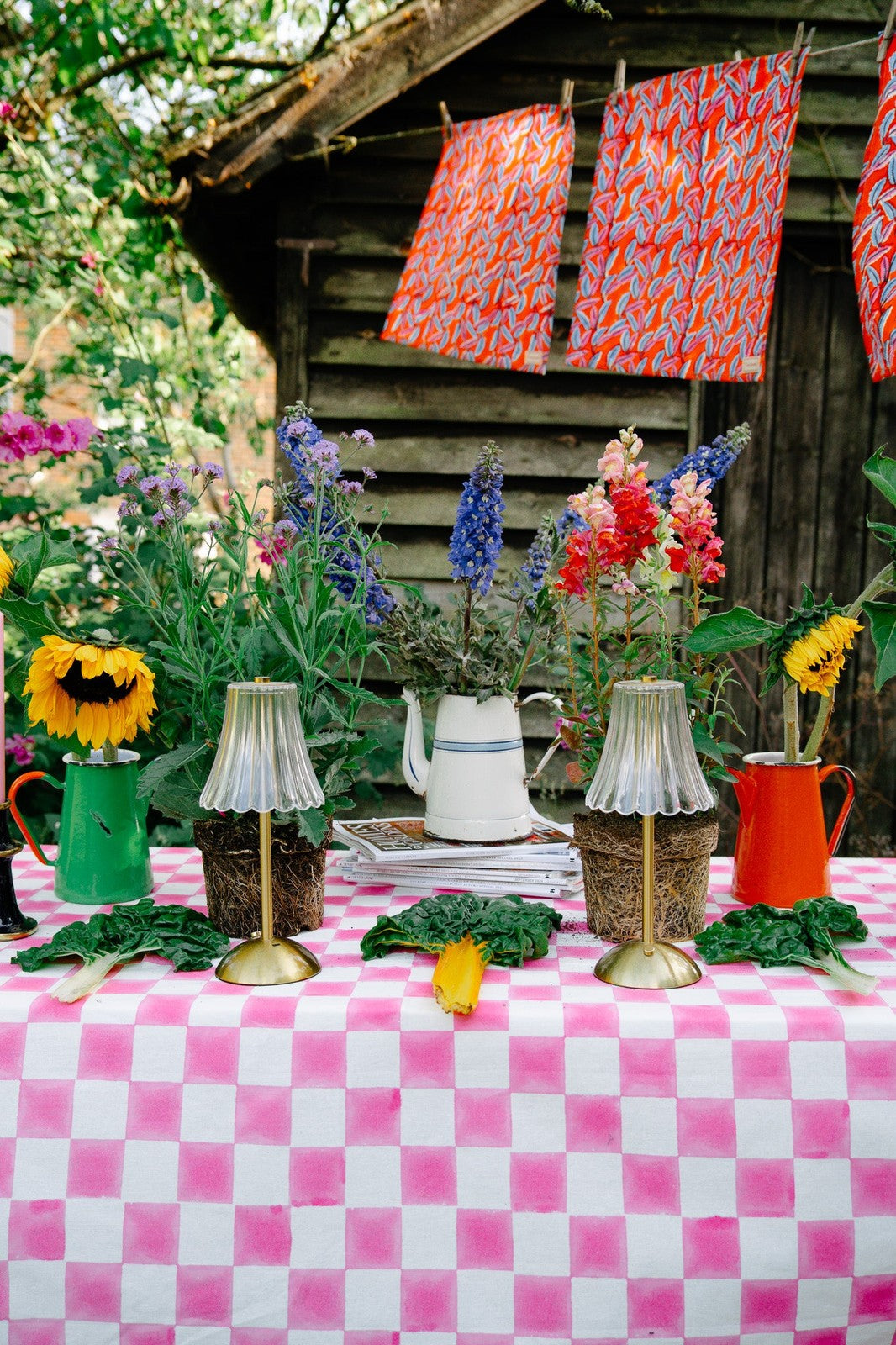 Pink and White Checkerboard Tablecloth