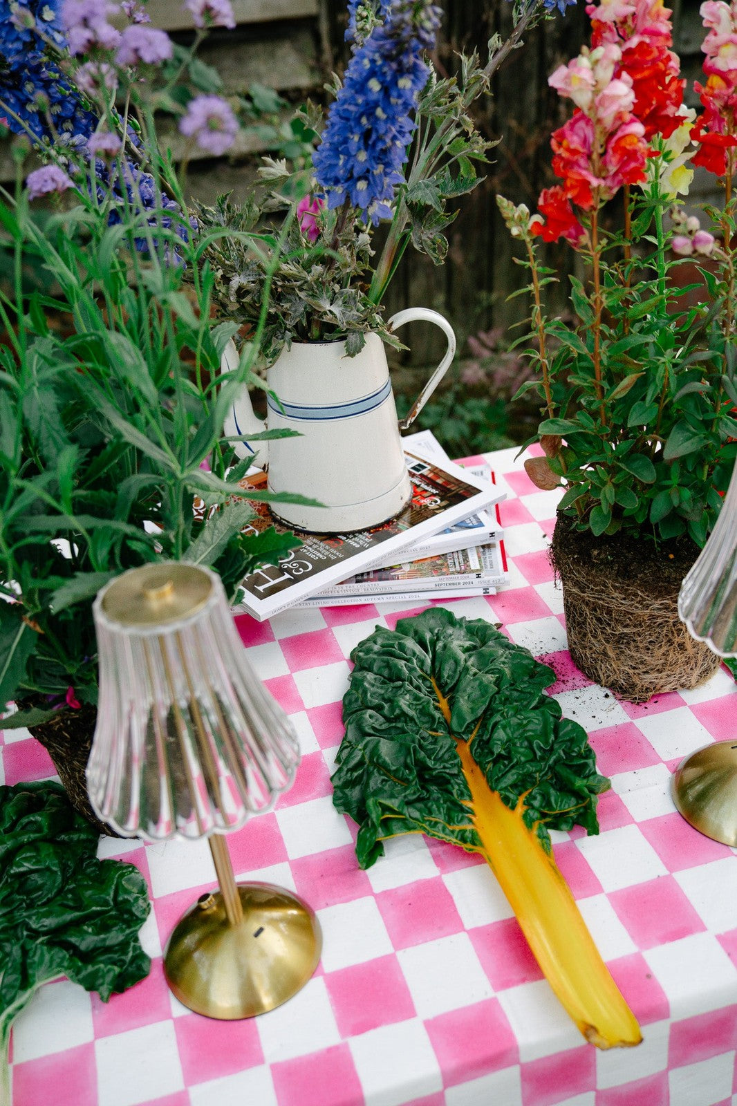 Pink and White Checkerboard Tablecloth