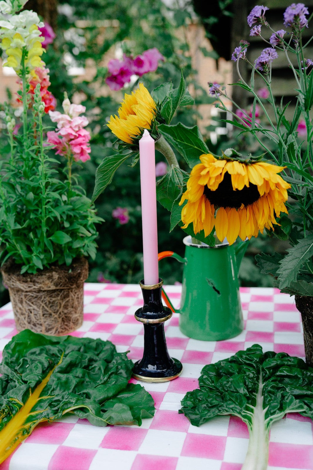 Pink and White Checkerboard Tablecloth