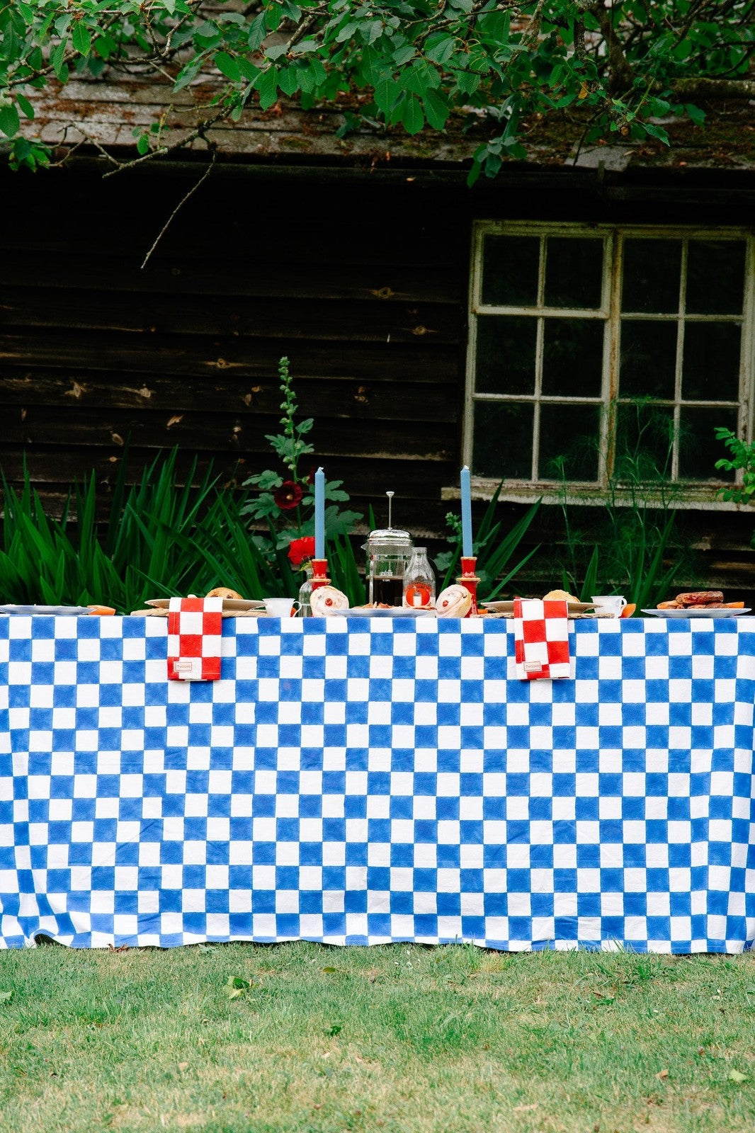 SECONDS Blue and White Checkerboard Tablecloth