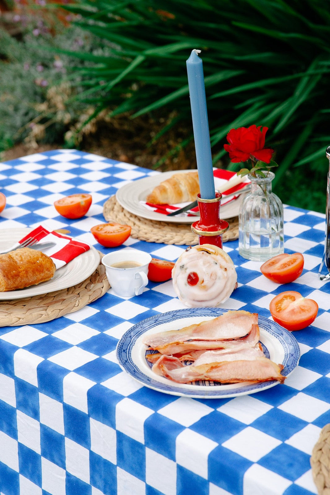 Blue and White Checkerboard Tablecloth