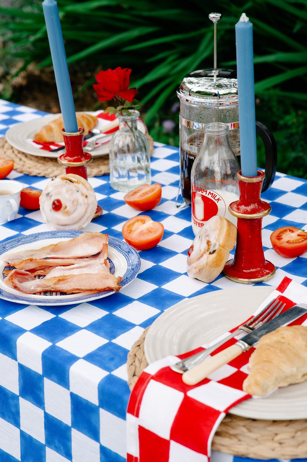 Blue and White Checkerboard Tablecloth