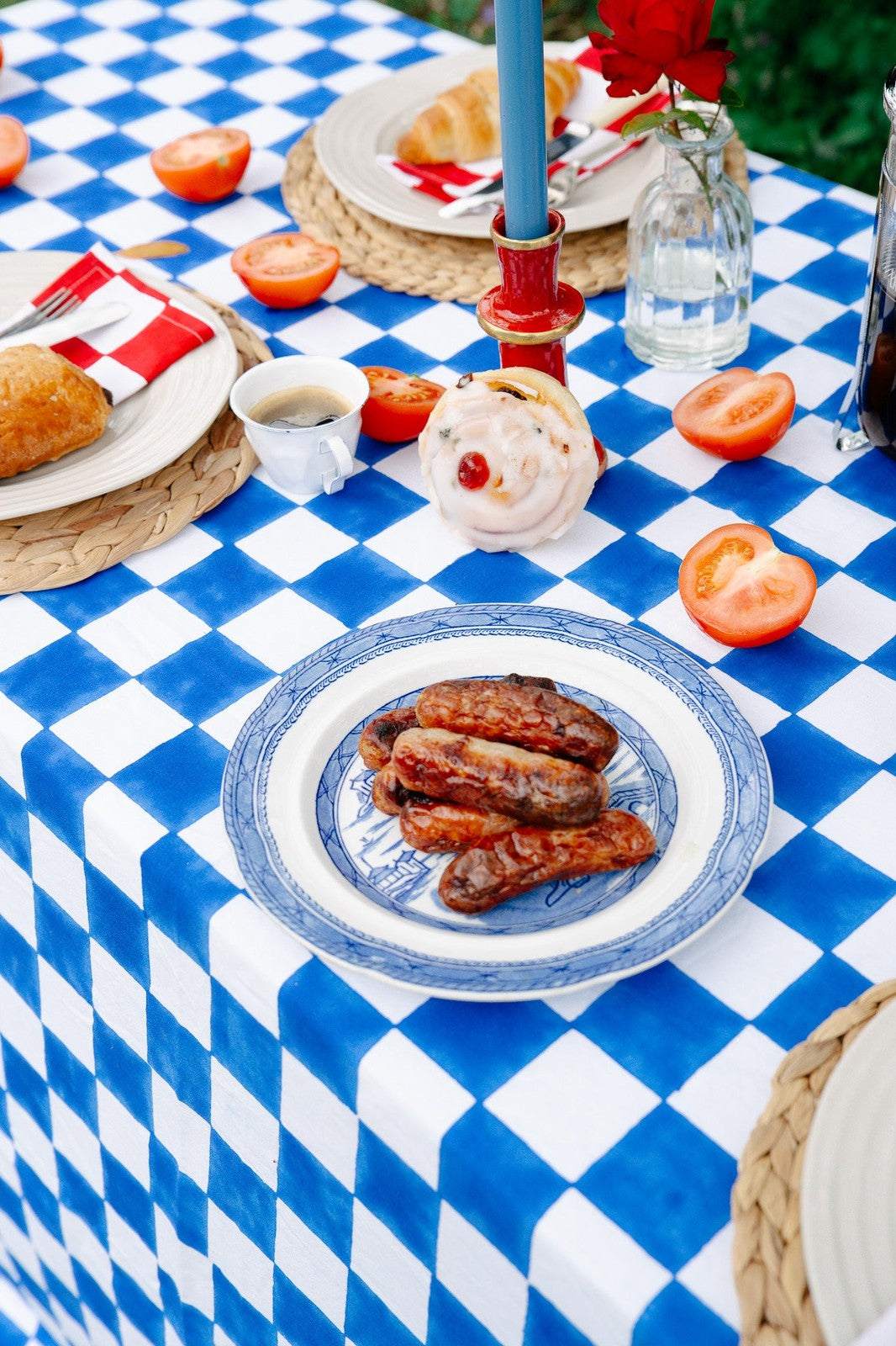 Blue and White Checkerboard Tablecloth