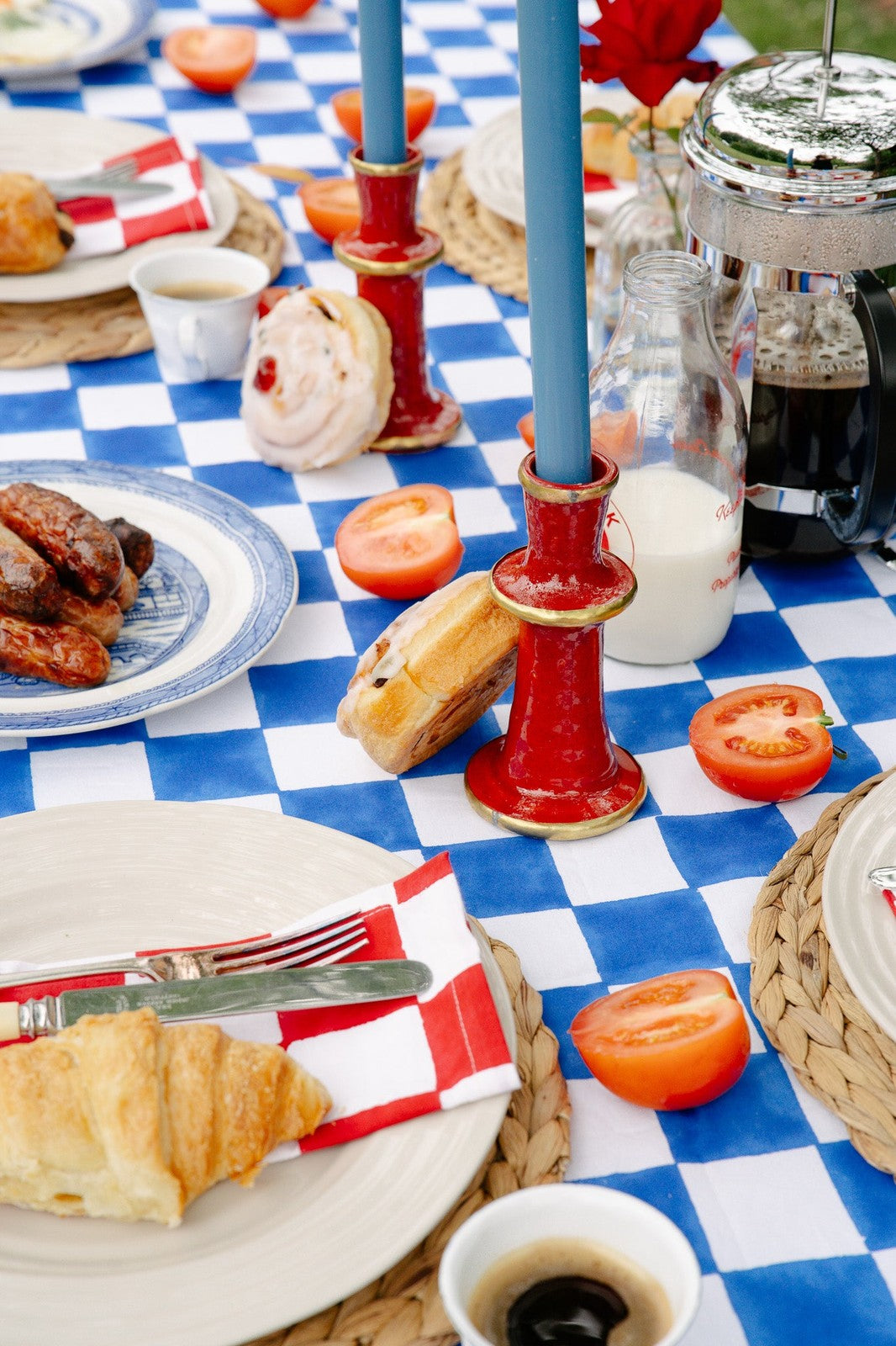 Blue and White Checkerboard Tablecloth