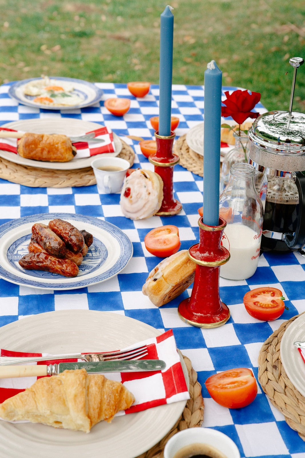 Blue and White Checkerboard Tablecloth