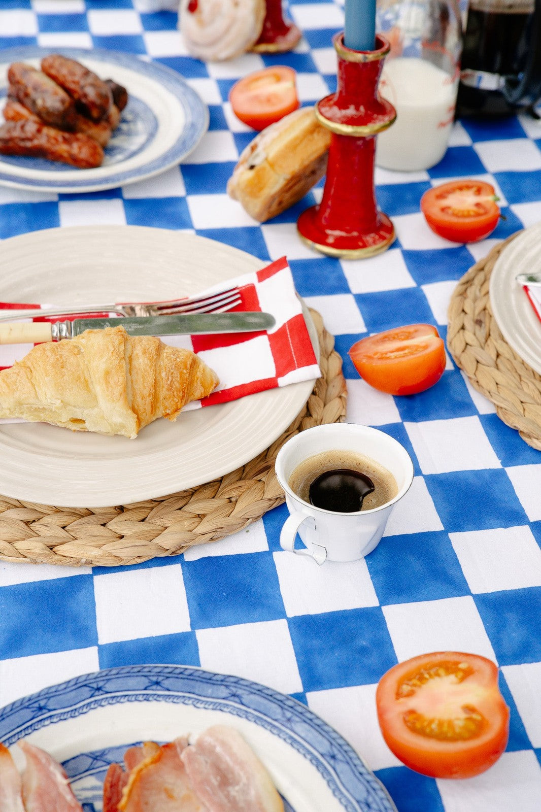 Blue and White Checkerboard Tablecloth