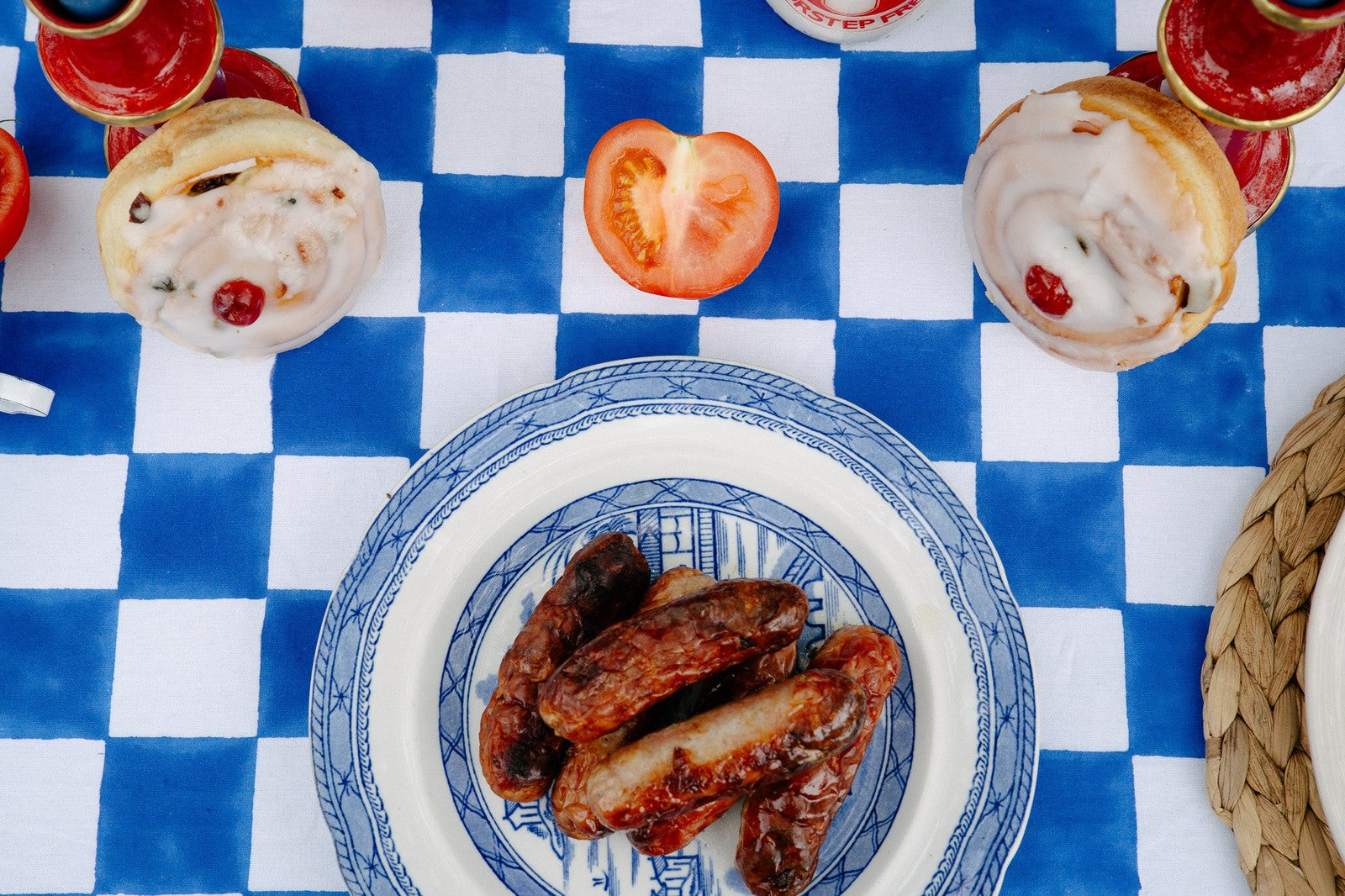 Blue and White Checkerboard Tablecloth