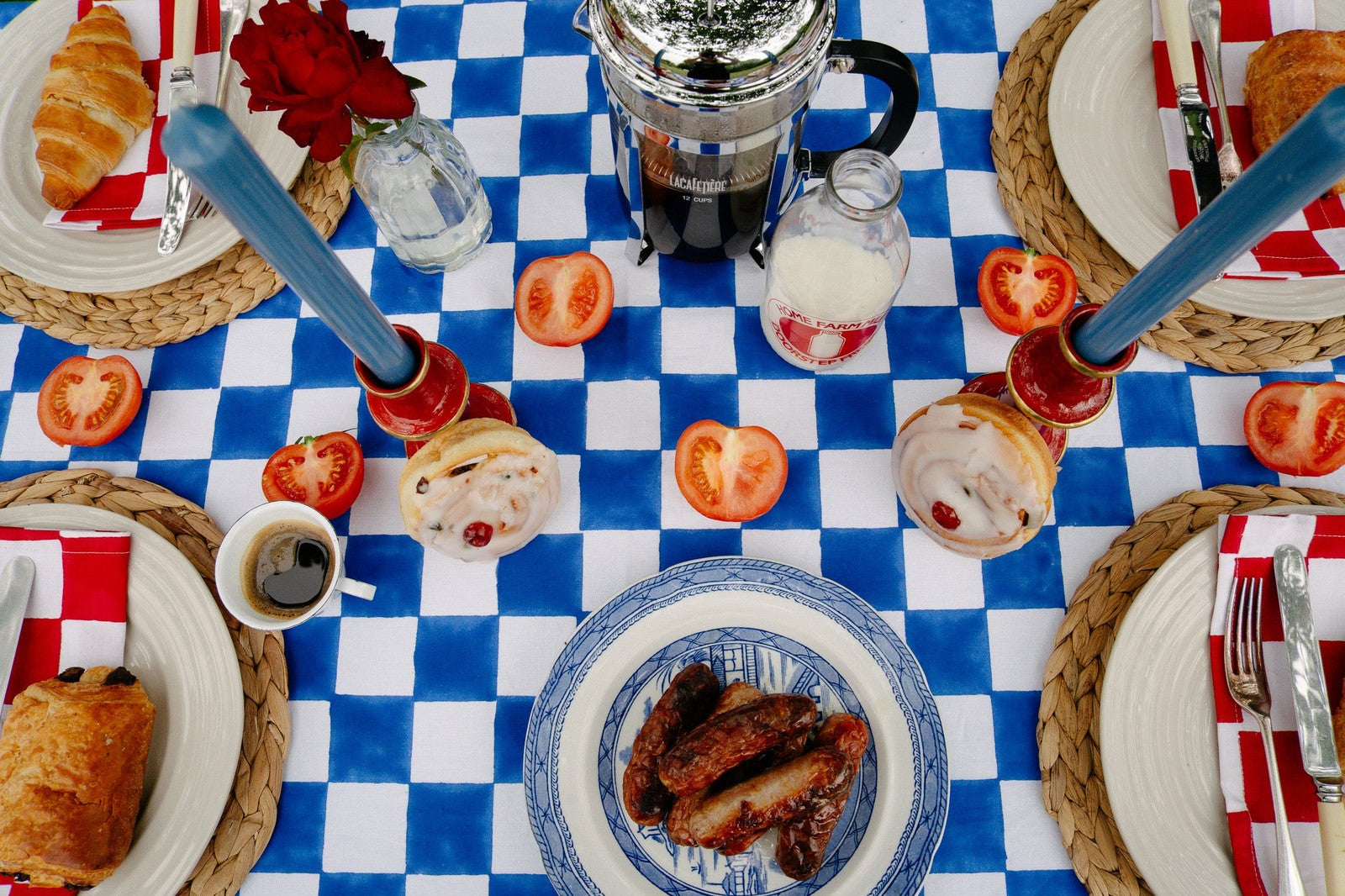 Blue and White Checkerboard Tablecloth