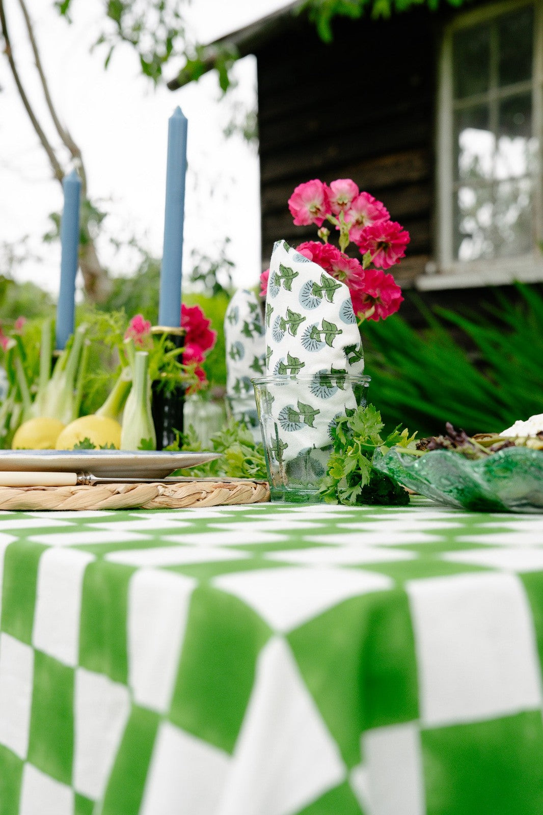Green & White Checkerboard Tablecloth
