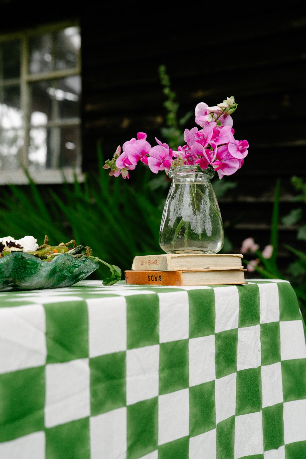 Green & White Checkerboard Tablecloth