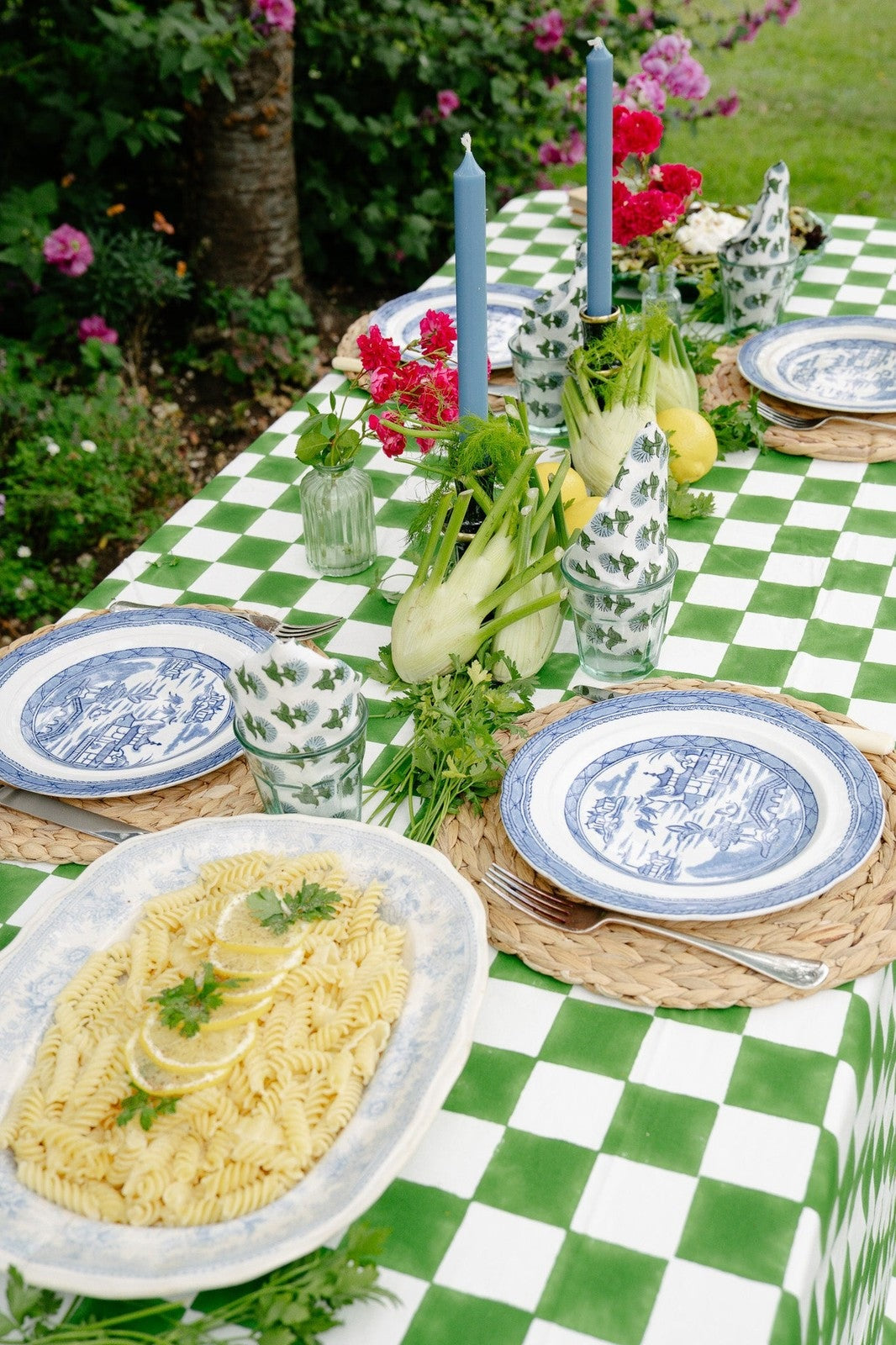 Green & White Checkerboard Tablecloth