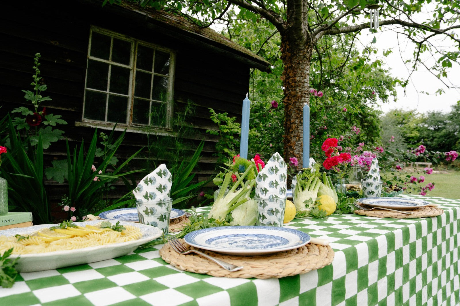 Green & White Checkerboard Tablecloth