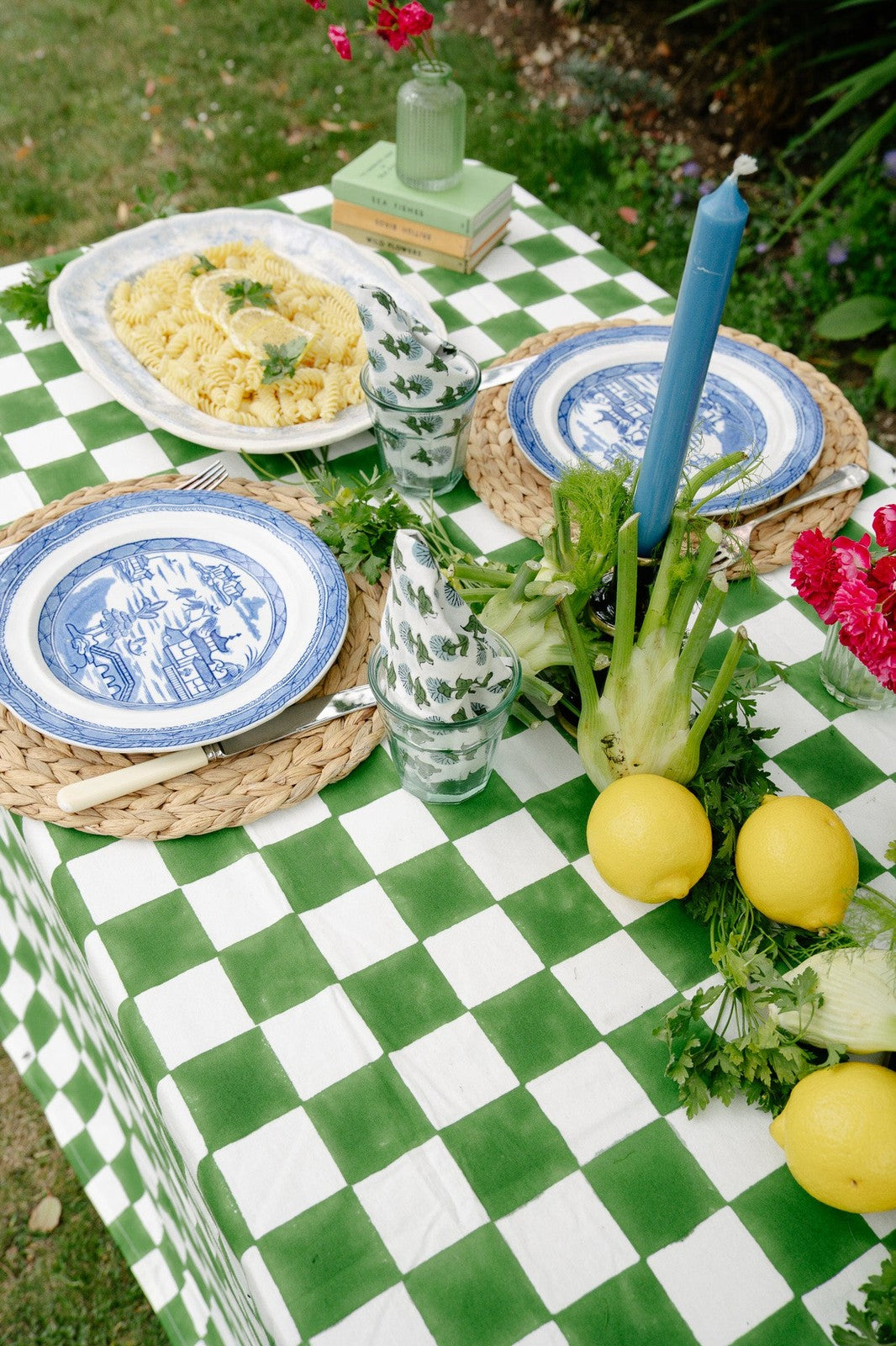 Green & White Checkerboard Tablecloth