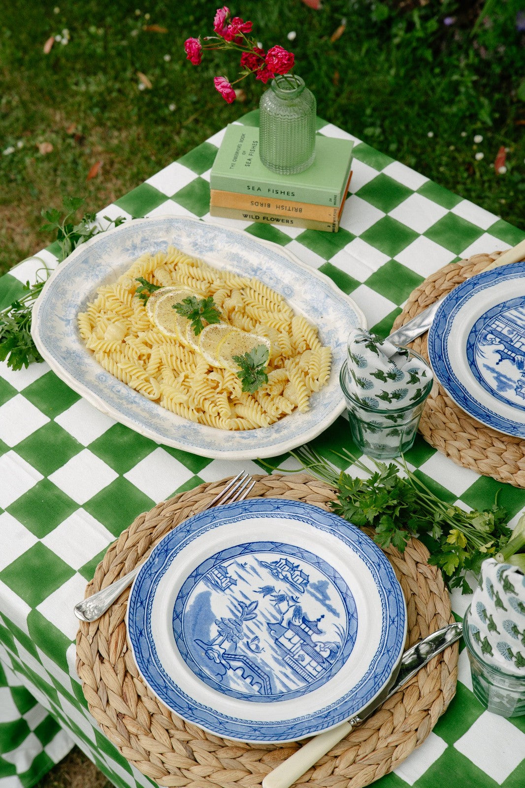 Green & White Checkerboard Tablecloth