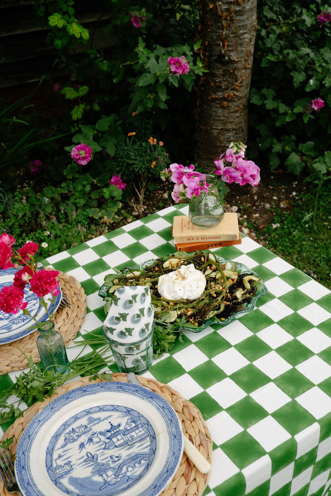 Green & White Checkerboard Tablecloth