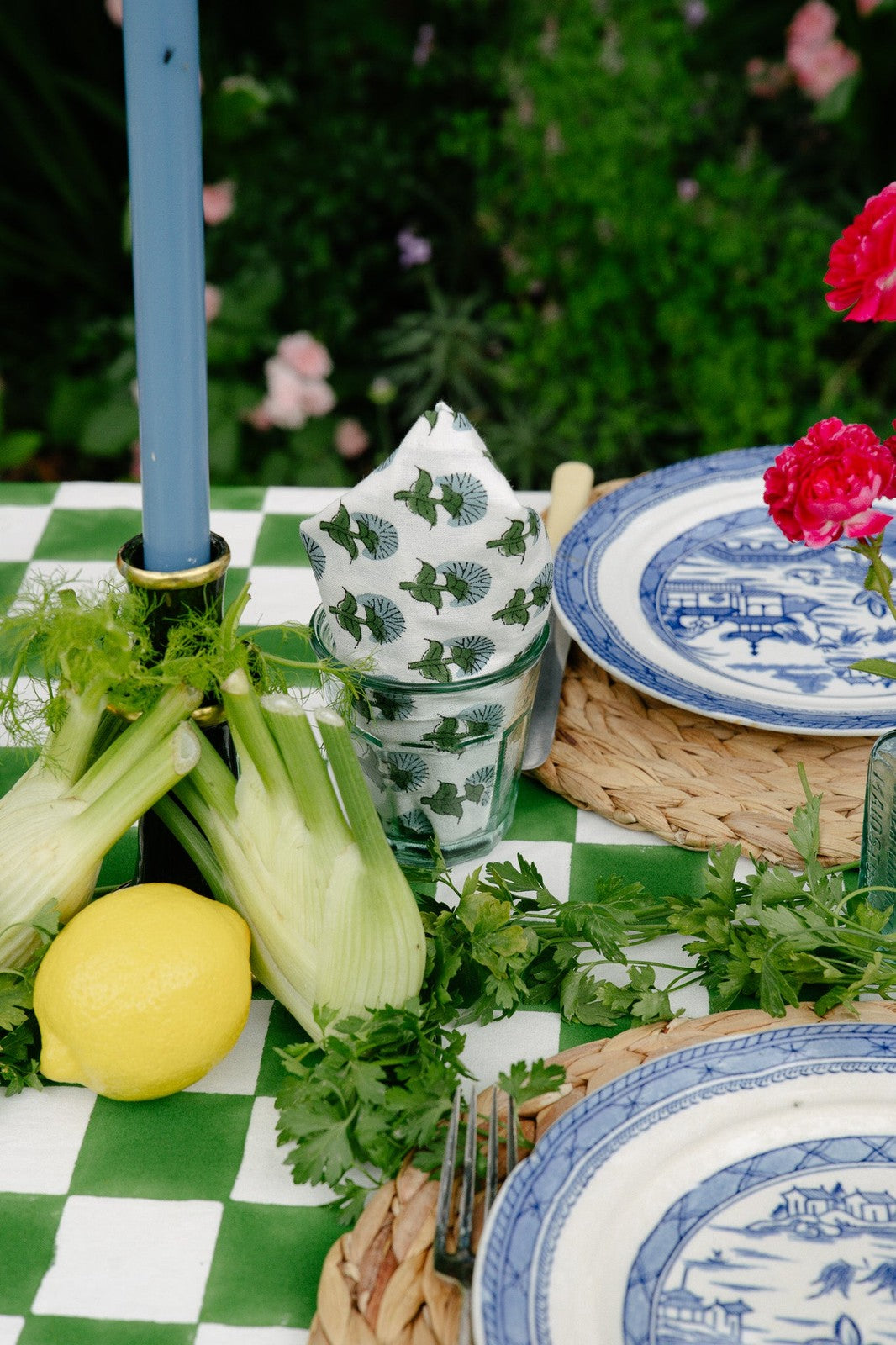 Green & White Checkerboard Tablecloth