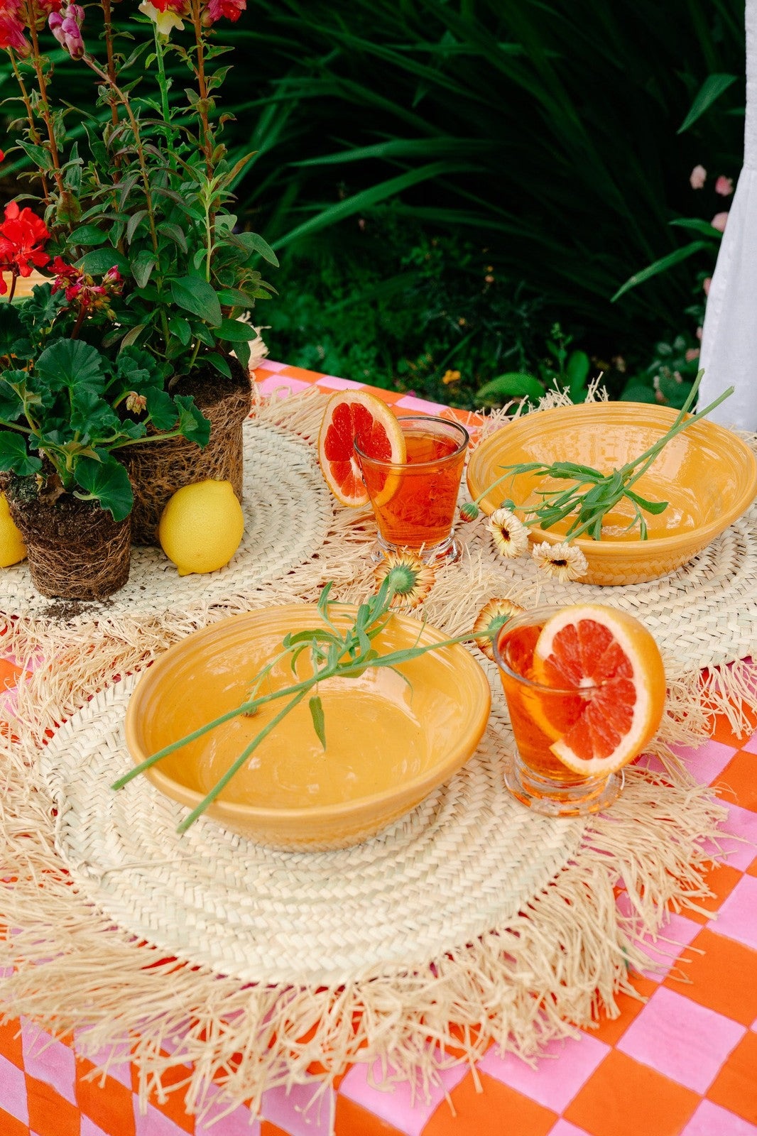 Pink and Orange Checkerboard Tablecloth