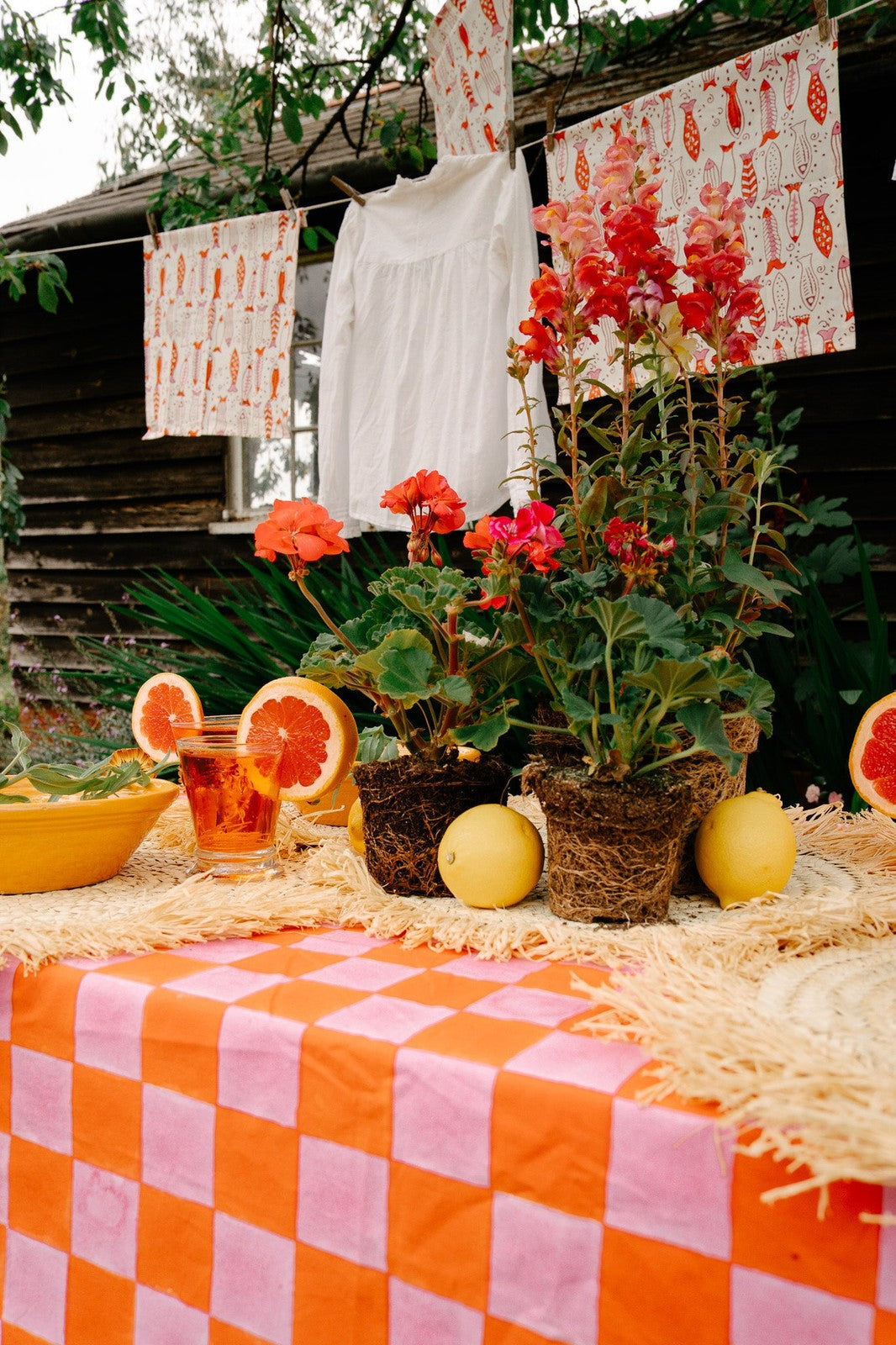 Pink and Orange Checkerboard Tablecloth